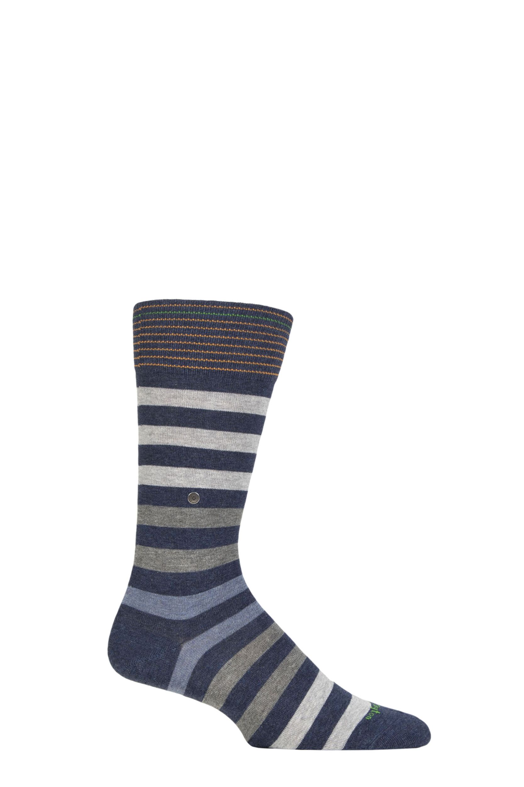 Mens 1 Pair Burlington Blackpool Multi Striped Cotton Socks Blues 6.5-11 Mens