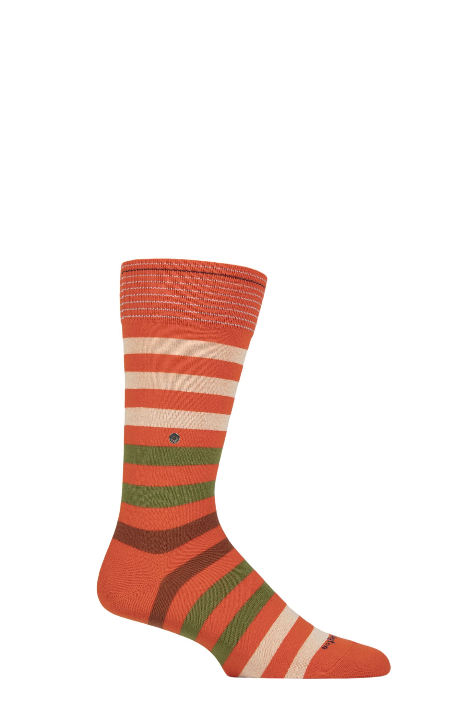 Image of Mens 1 Pair Burlington Blackpool Multi Striped Cotton Socks Orange 6.5-11 Mens