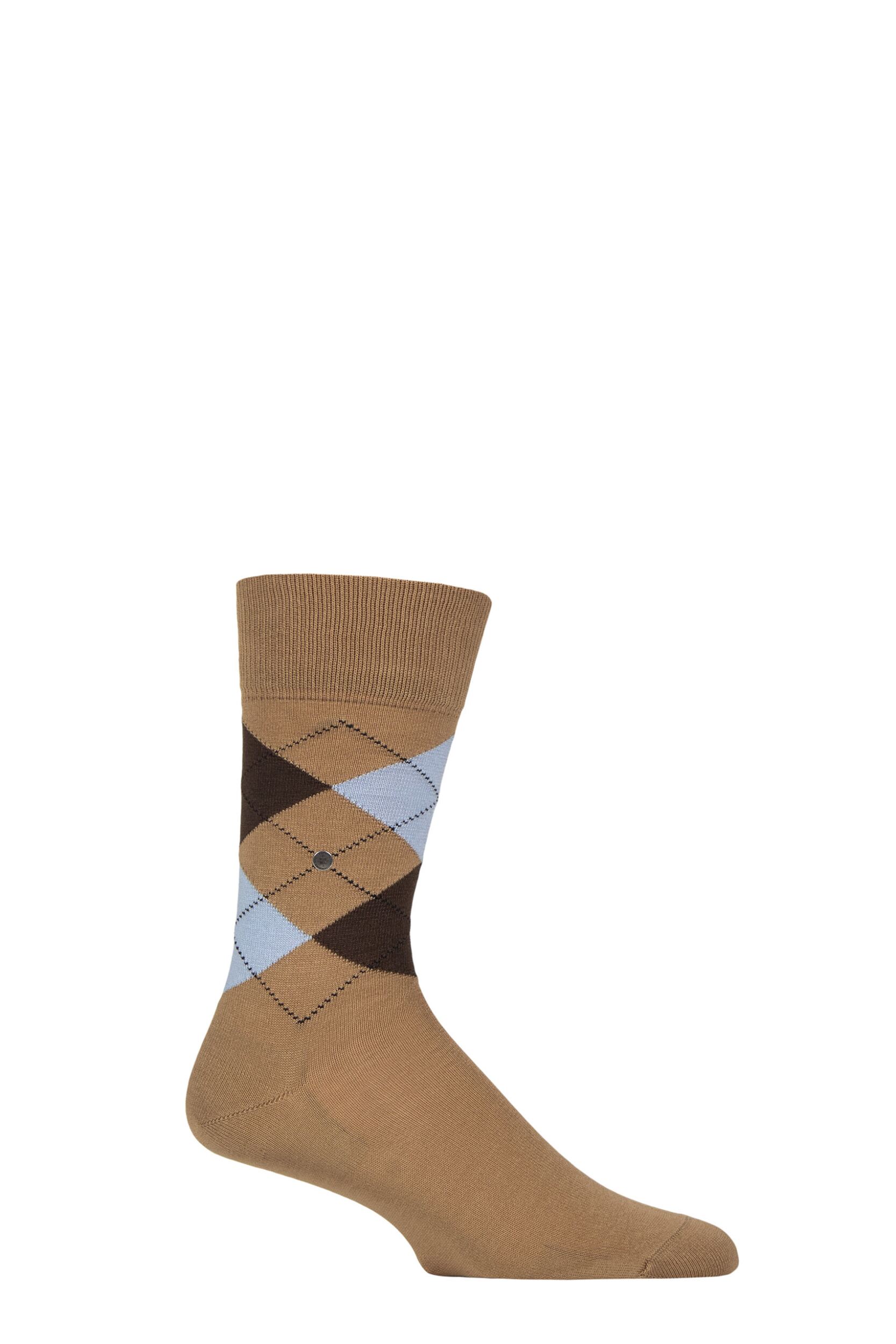 Image of Mens 1 Pair Burlington Manchester Argyle Cotton Socks Beige 11-14 Mens