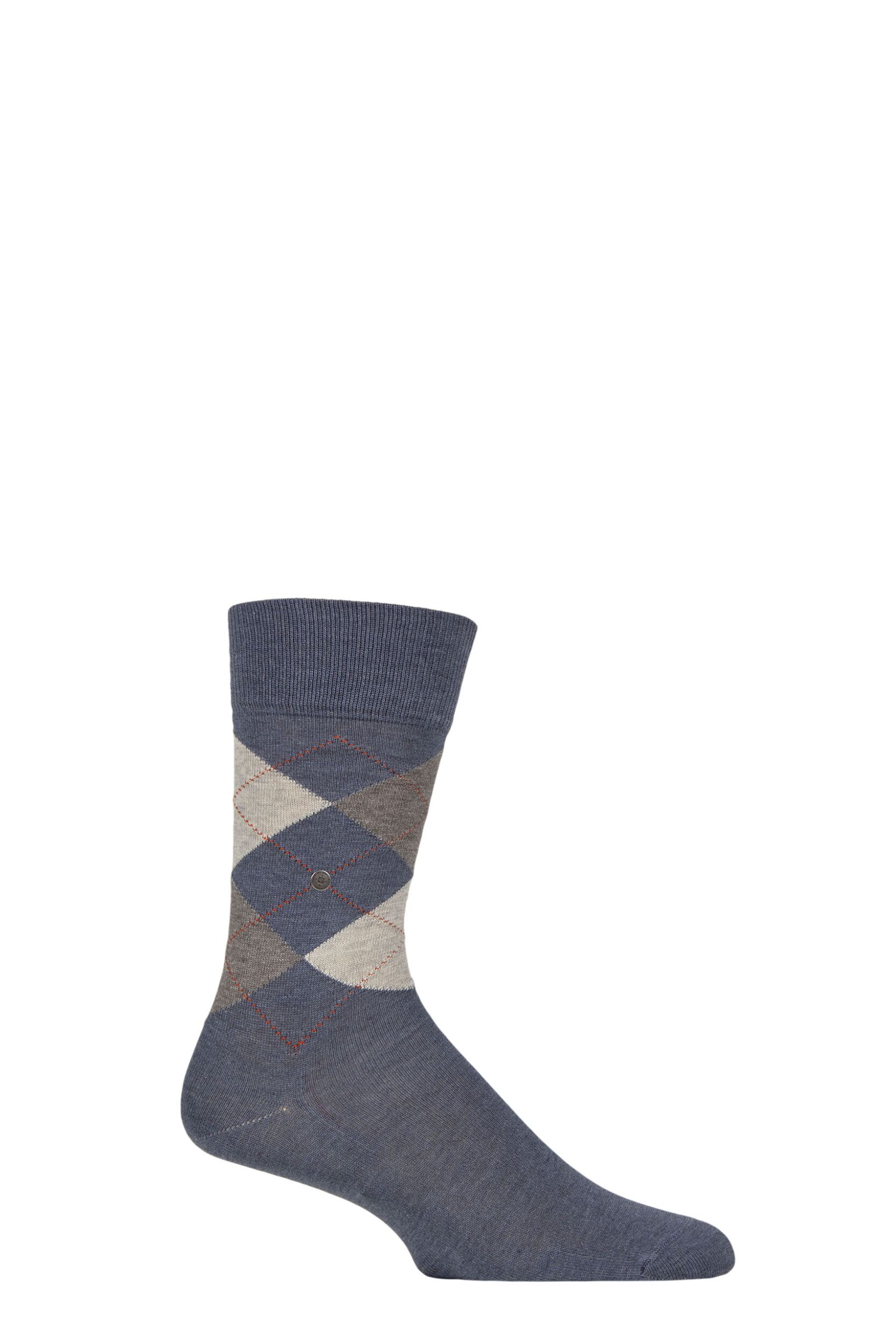 Image of Mens 1 Pair Burlington Manchester Argyle Cotton Socks Delphinium 6.5-11 Mens