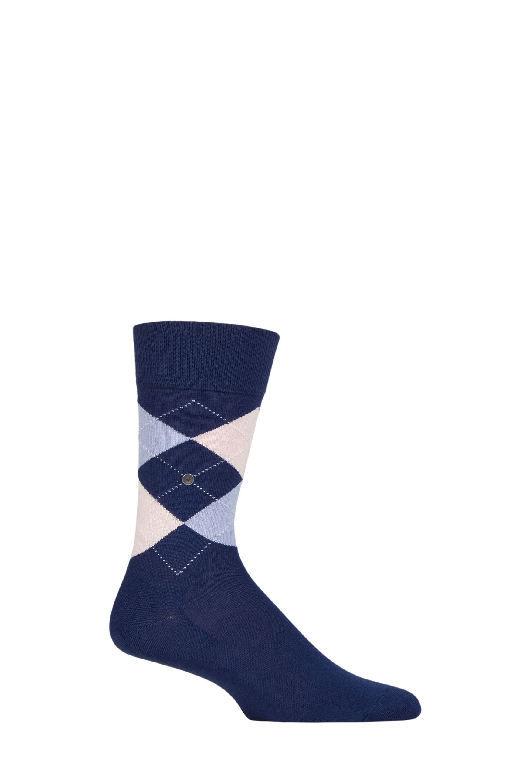 Mens 1 Pair Burlington Manchester Argyle Cotton Socks Navy / Pink 6.5-11 Mens