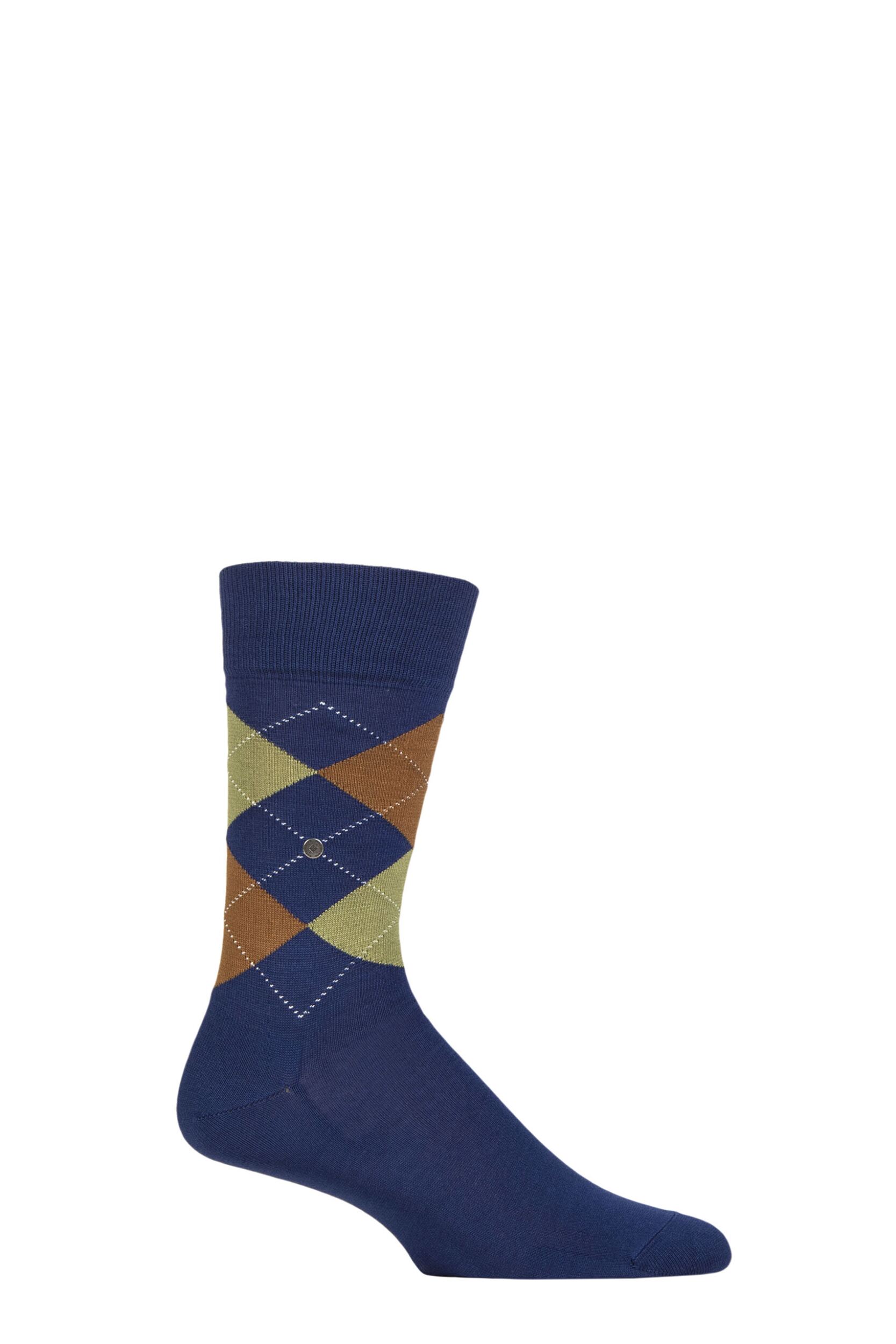 Image of Mens 1 Pair Burlington Manchester Argyle Cotton Socks Blue / Pacific 6.5-11 Mens