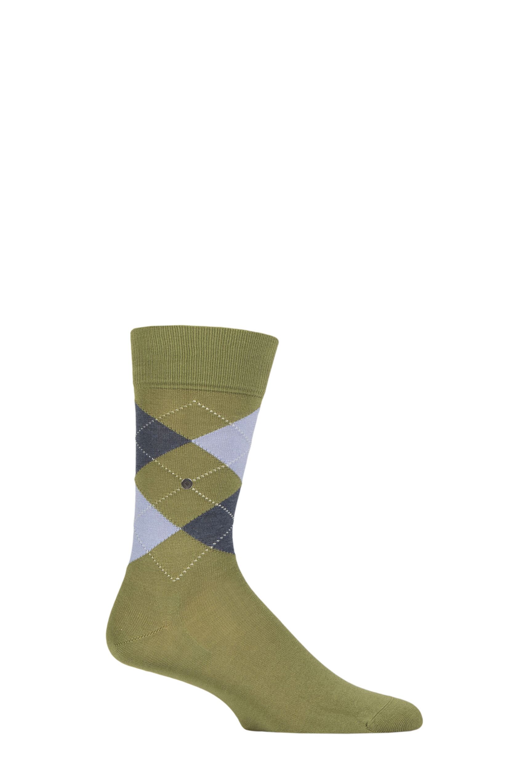 Mens 1 Pair Burlington Manchester Argyle Cotton Socks Salvia 11-14 Mens