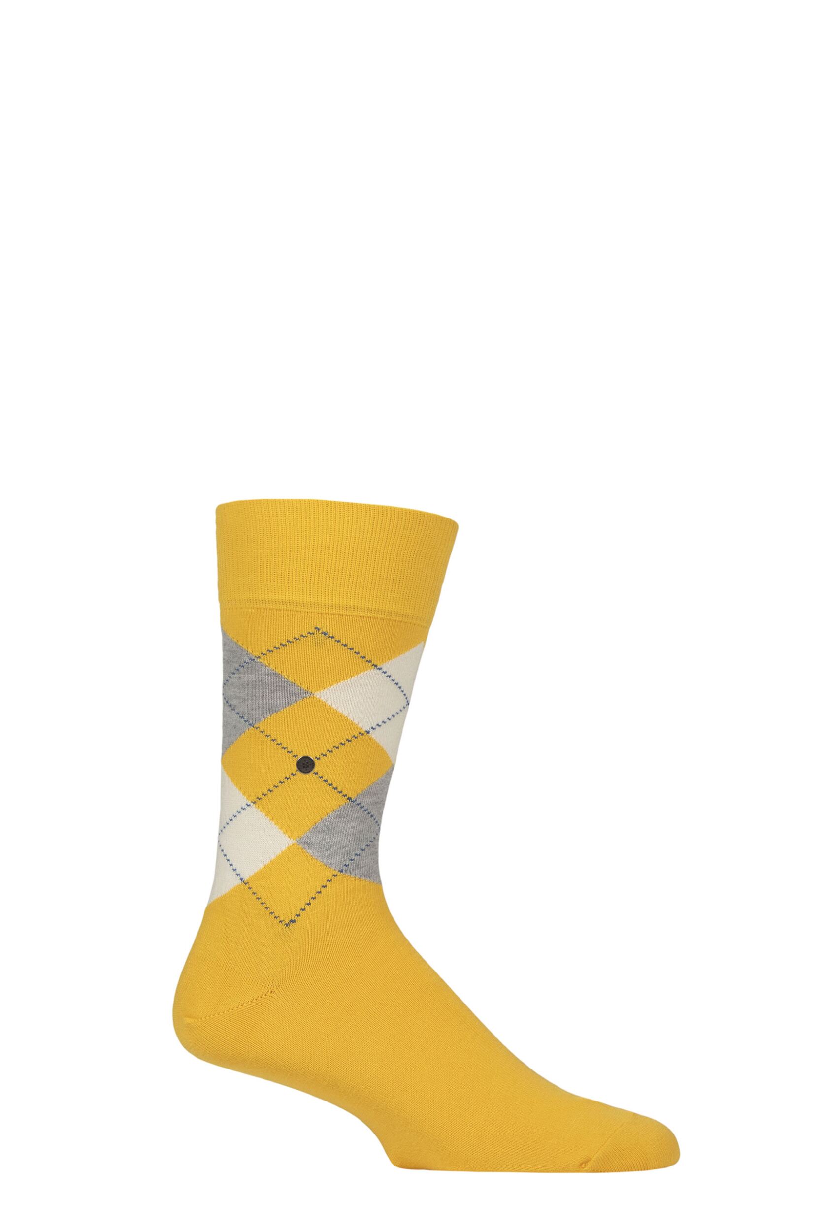 Image of Mens 1 Pair Burlington King Argyle Cotton Socks Yellow 6.5-11 Mens