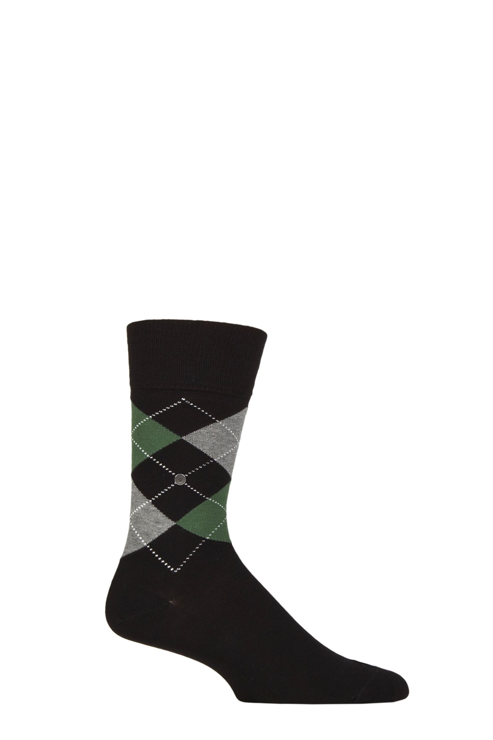 Mens 1 Pair Burlington King Argyle Cotton Socks Black / Green 11-14 Mens