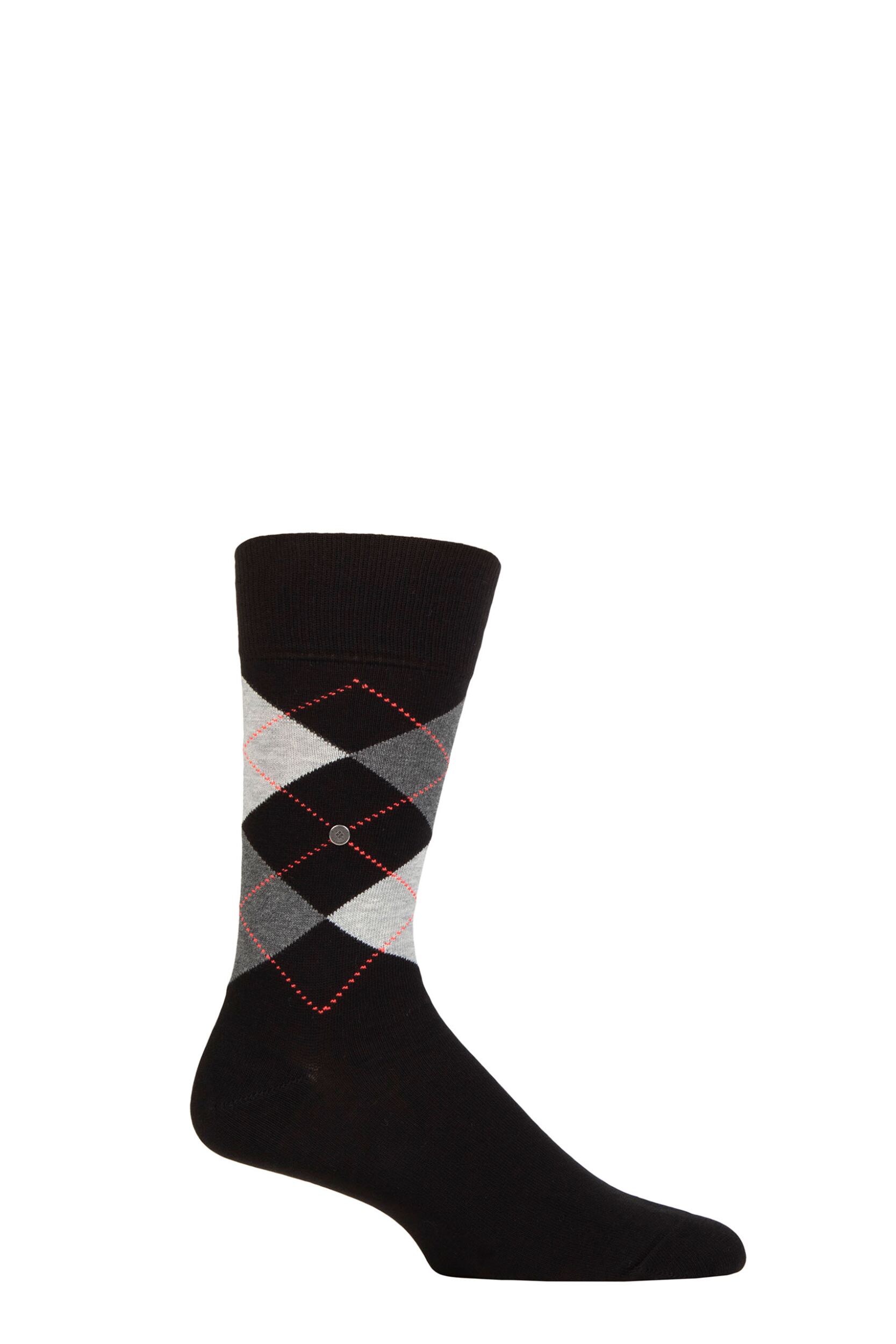 Image of Mens 1 Pair Burlington King Argyle Cotton Socks Black Flames 6.5-11 Mens