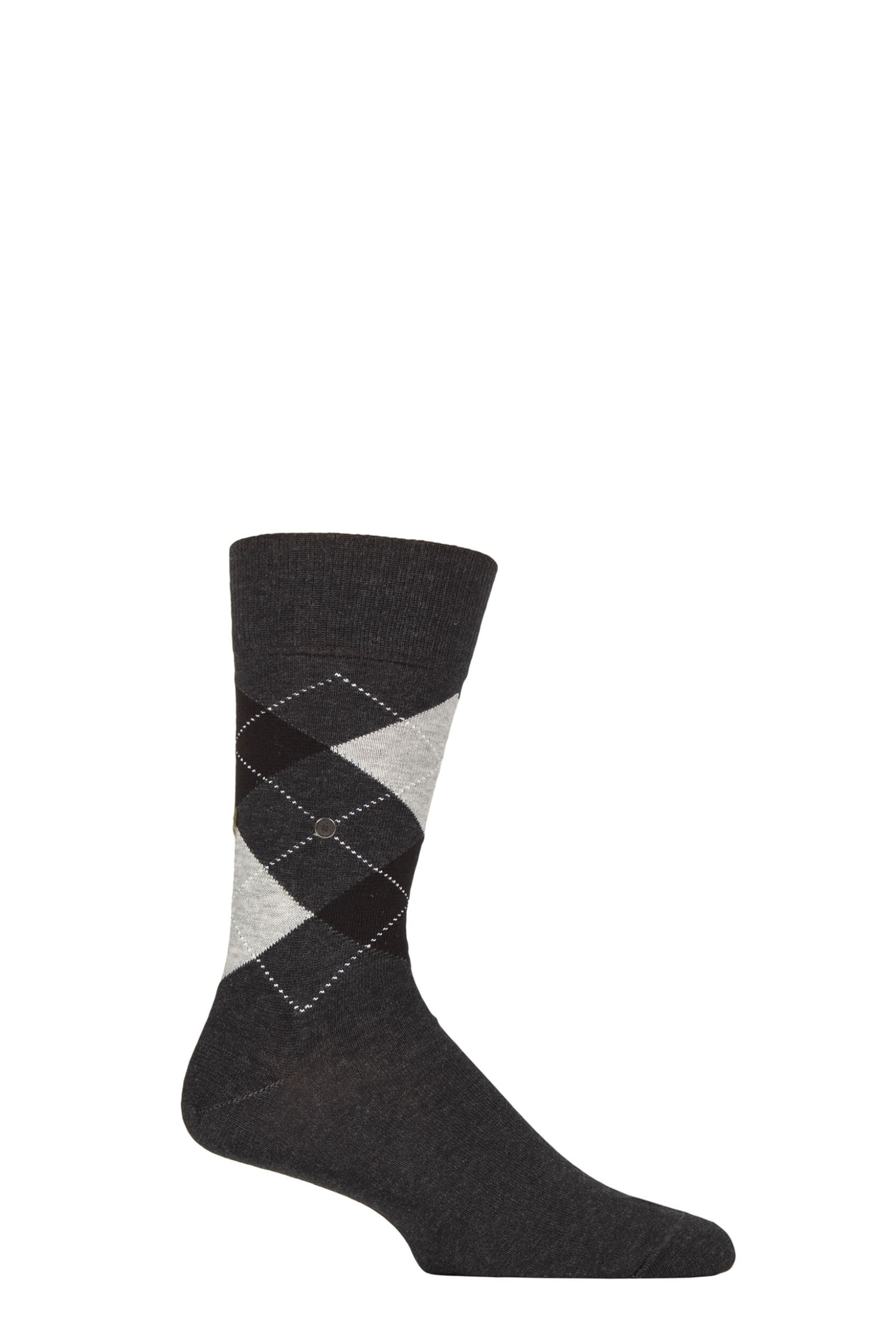 Image of Mens 1 Pair Burlington King Argyle Cotton Socks New Grey 11-14 Mens