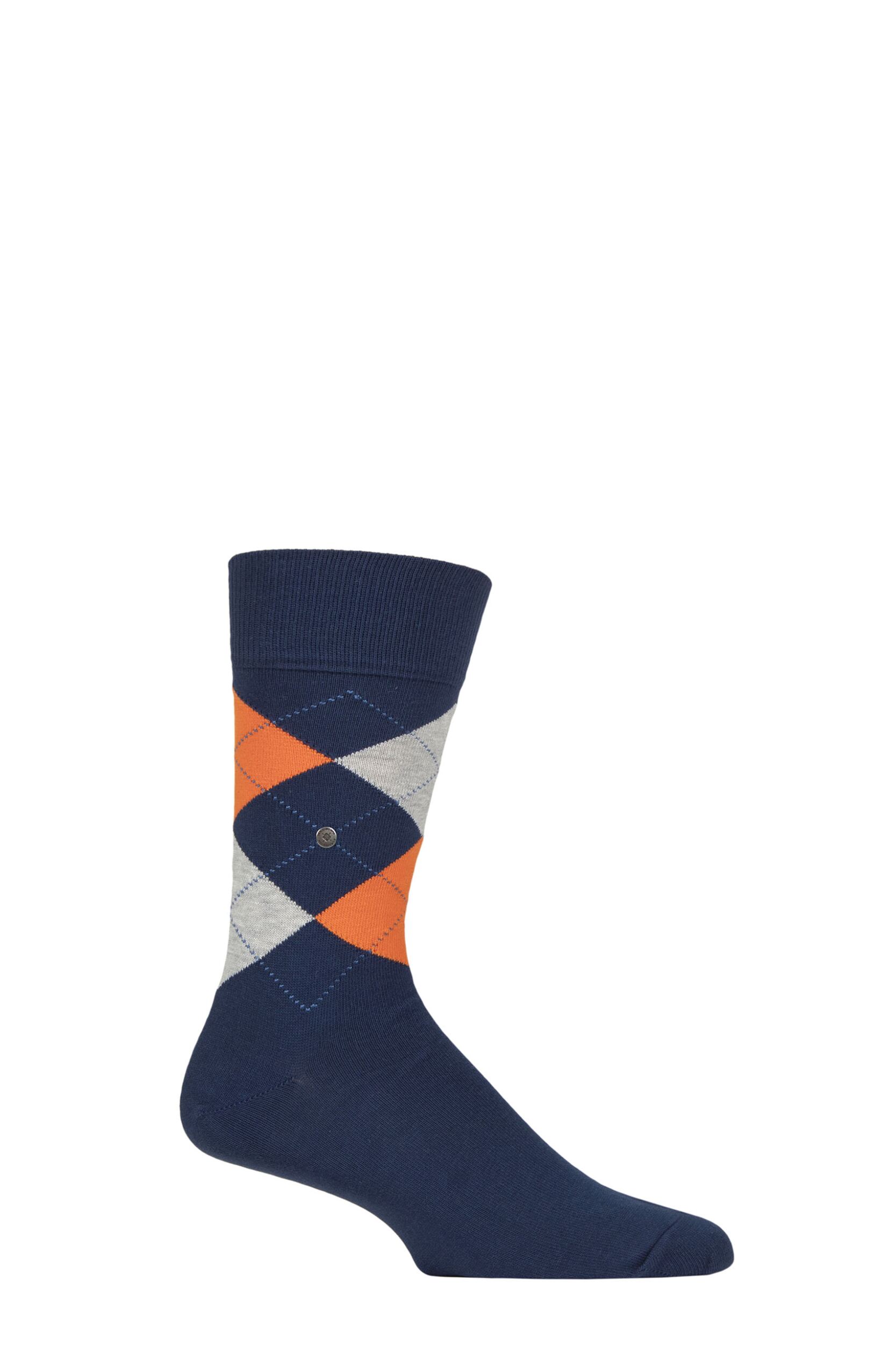 Image of Mens 1 Pair Burlington King Argyle Cotton Socks Navy Orange 6.5-11 Mens