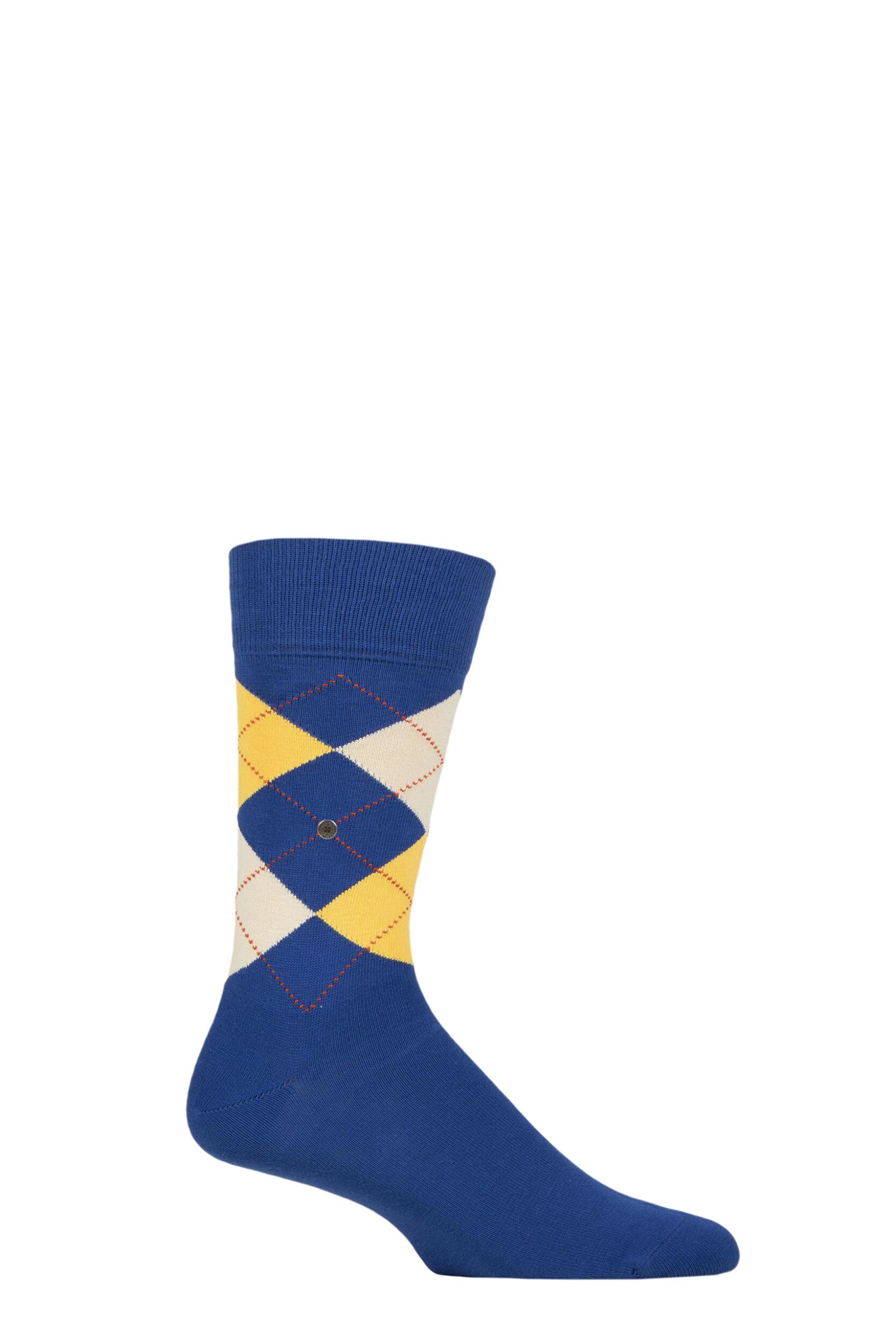Mens 1 Pair Burlington King Argyle Cotton Socks Smoky Blue 11-14 Mens