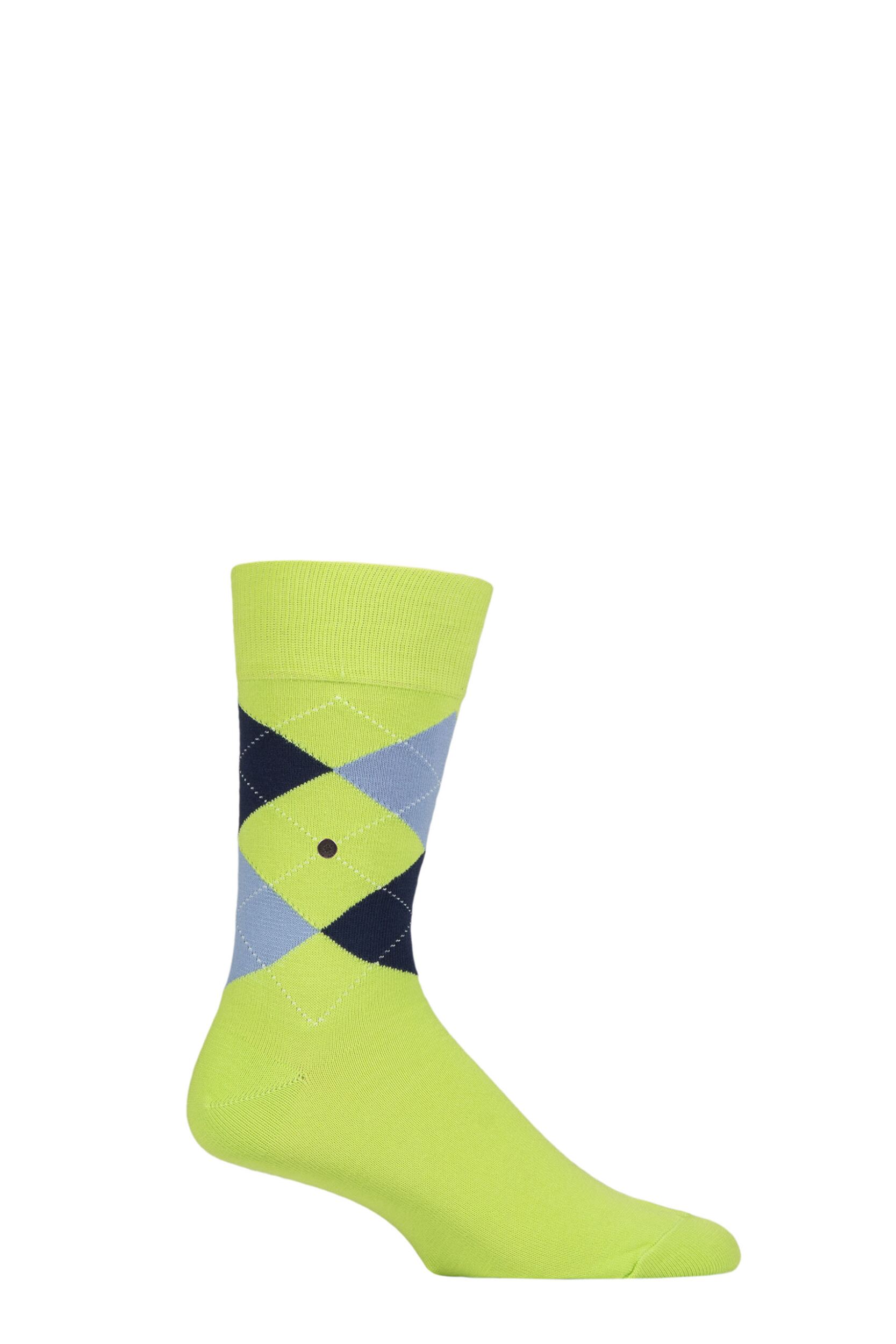 Image of Mens 1 Pair Burlington King Argyle Cotton Socks Acid 6.5-11 Mens