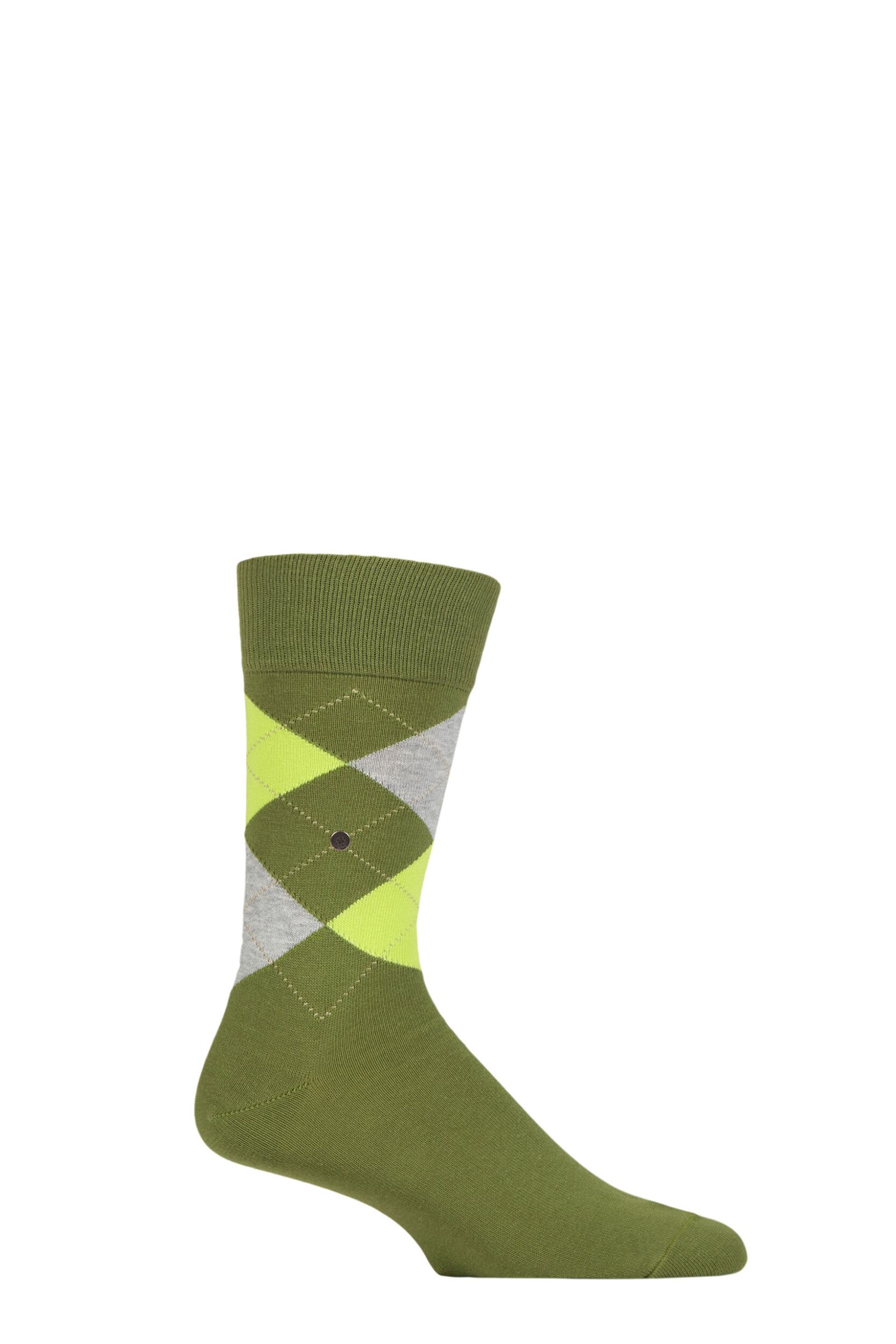 Mens 1 Pair Burlington King Argyle Cotton Socks Moss 6.5-11 Mens
