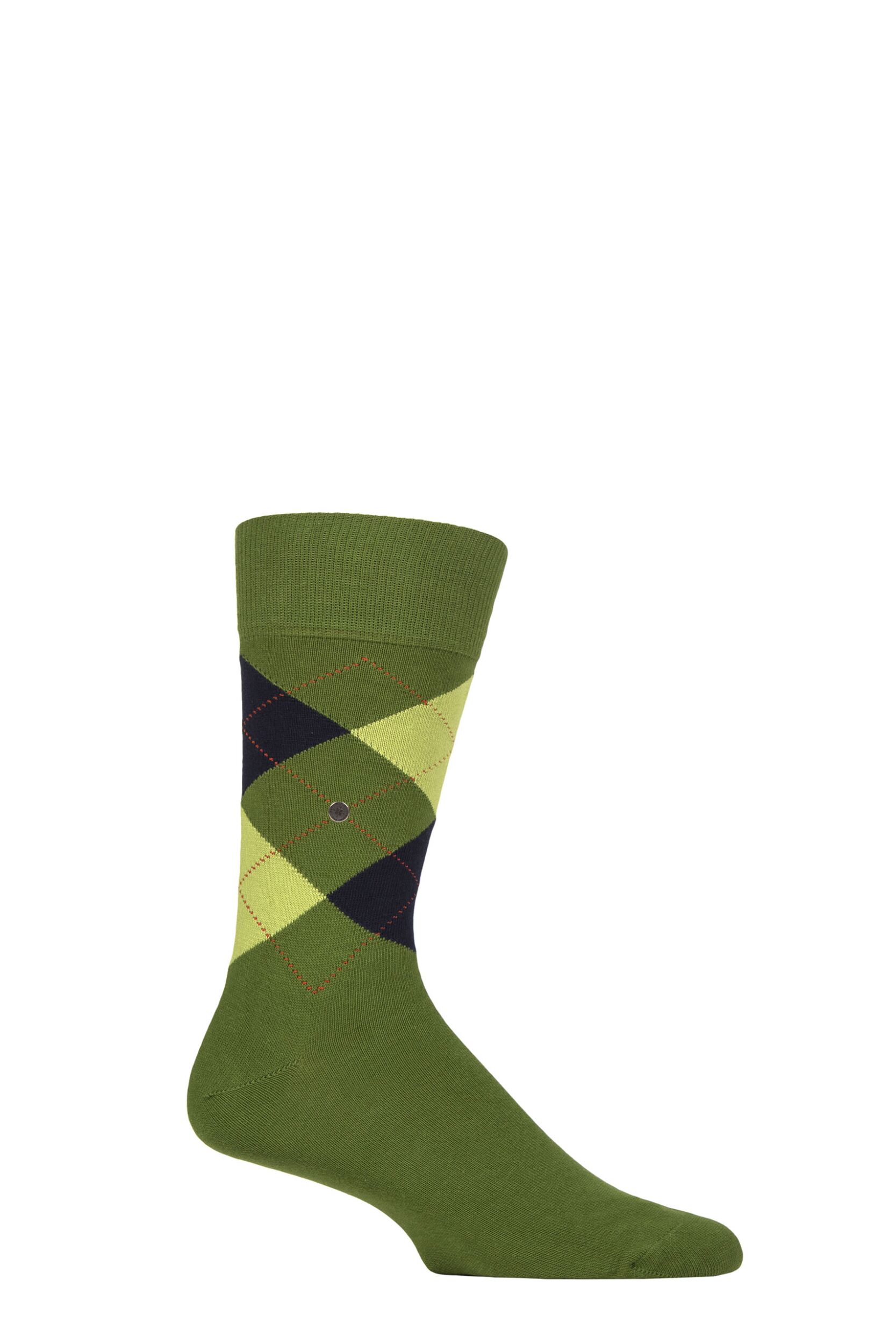 Image of Mens 1 Pair Burlington King Argyle Cotton Socks Dark / Light Green 6.5-11 Mens