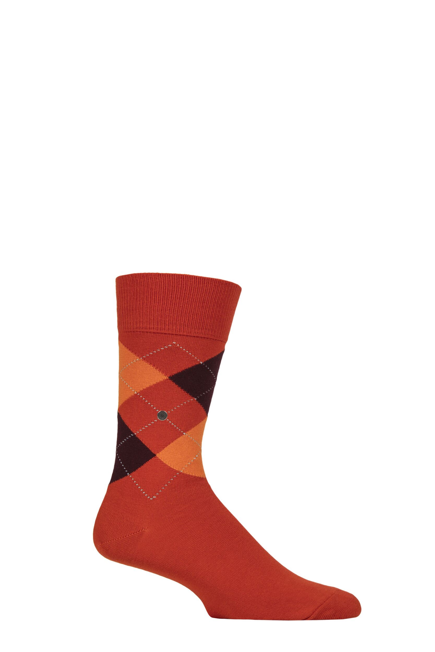 Image of Mens 1 Pair Burlington King Argyle Cotton Socks Dark / Light Orange 6.5-11 Mens