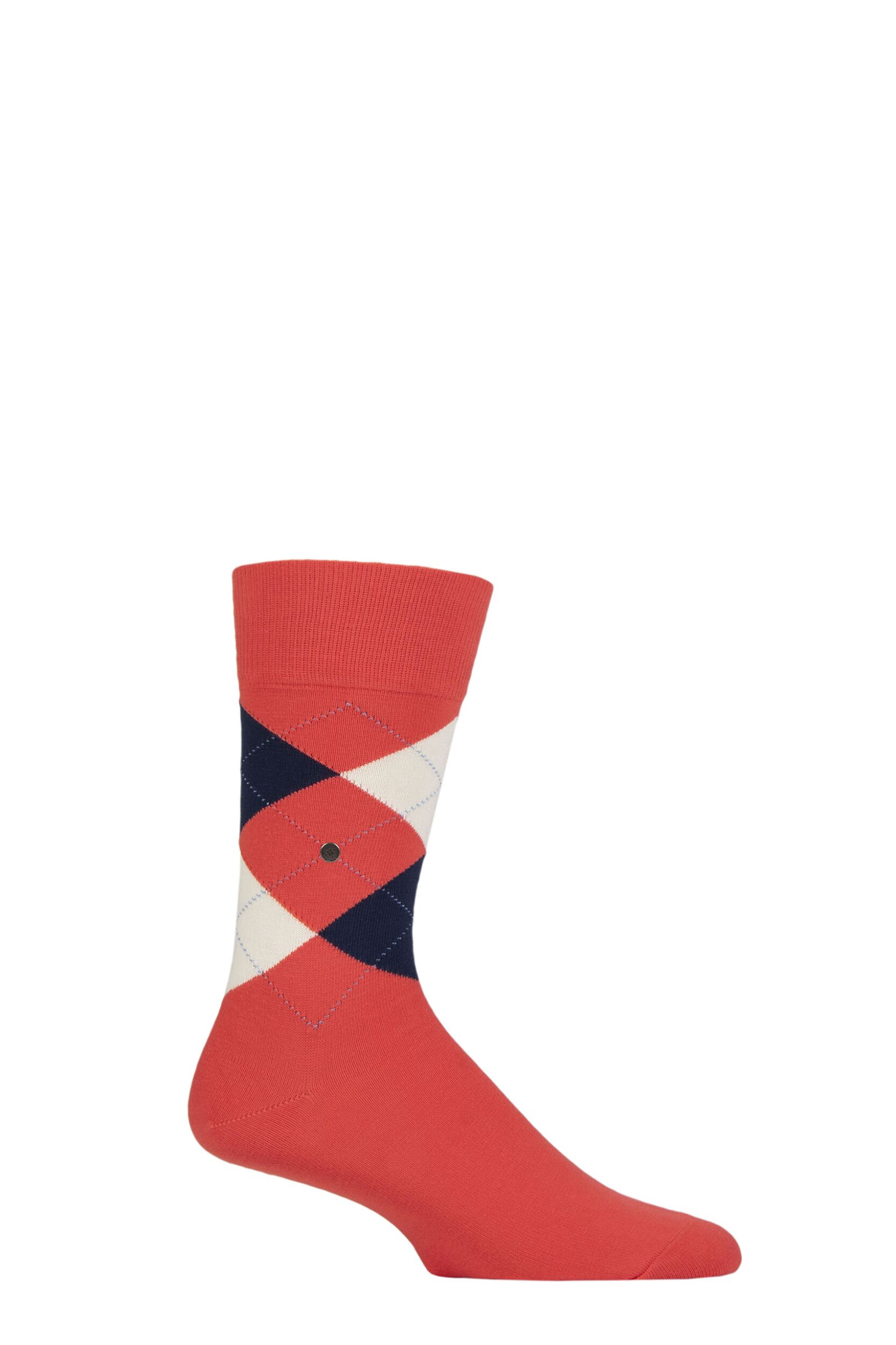 Mens 1 Pair Burlington King Argyle Cotton Socks Coral Red 6.5-11 Mens