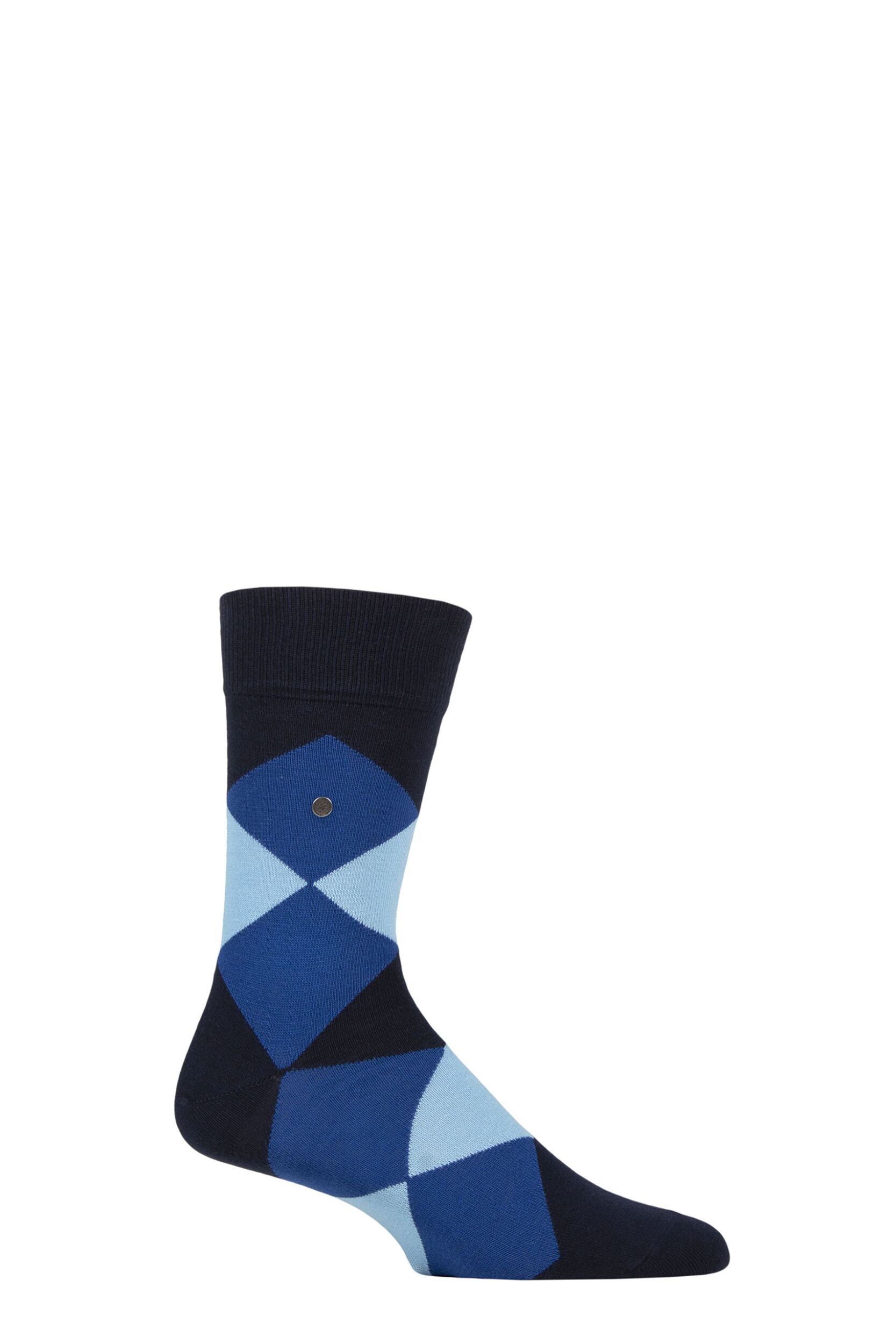 Image of Mens 1 Pair Burlington Clyde Cotton All Over Blend Argyle Socks Marine 6.5-11 Mens