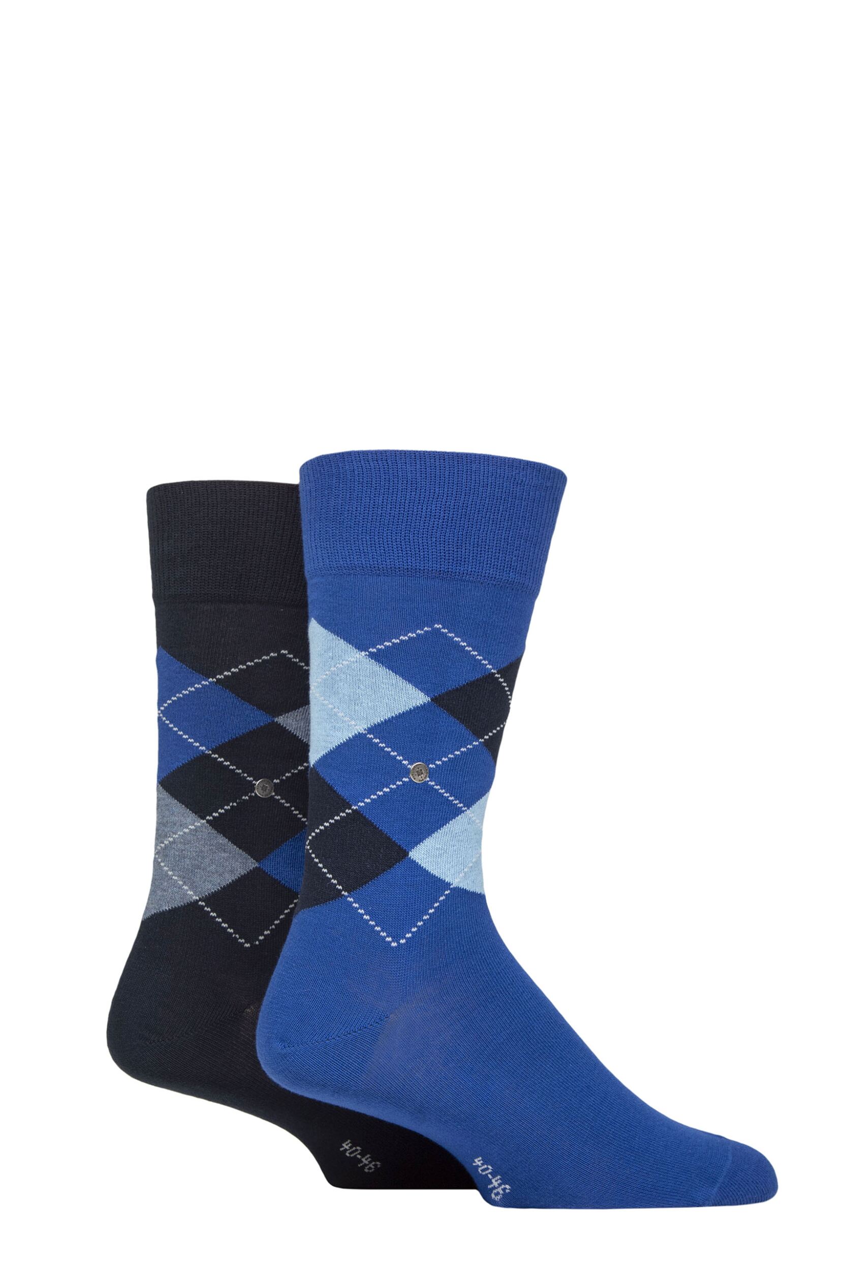Mens 2 Pair Burlington Argyle Cotton Socks Deep Blue 6.5-11 Mens
