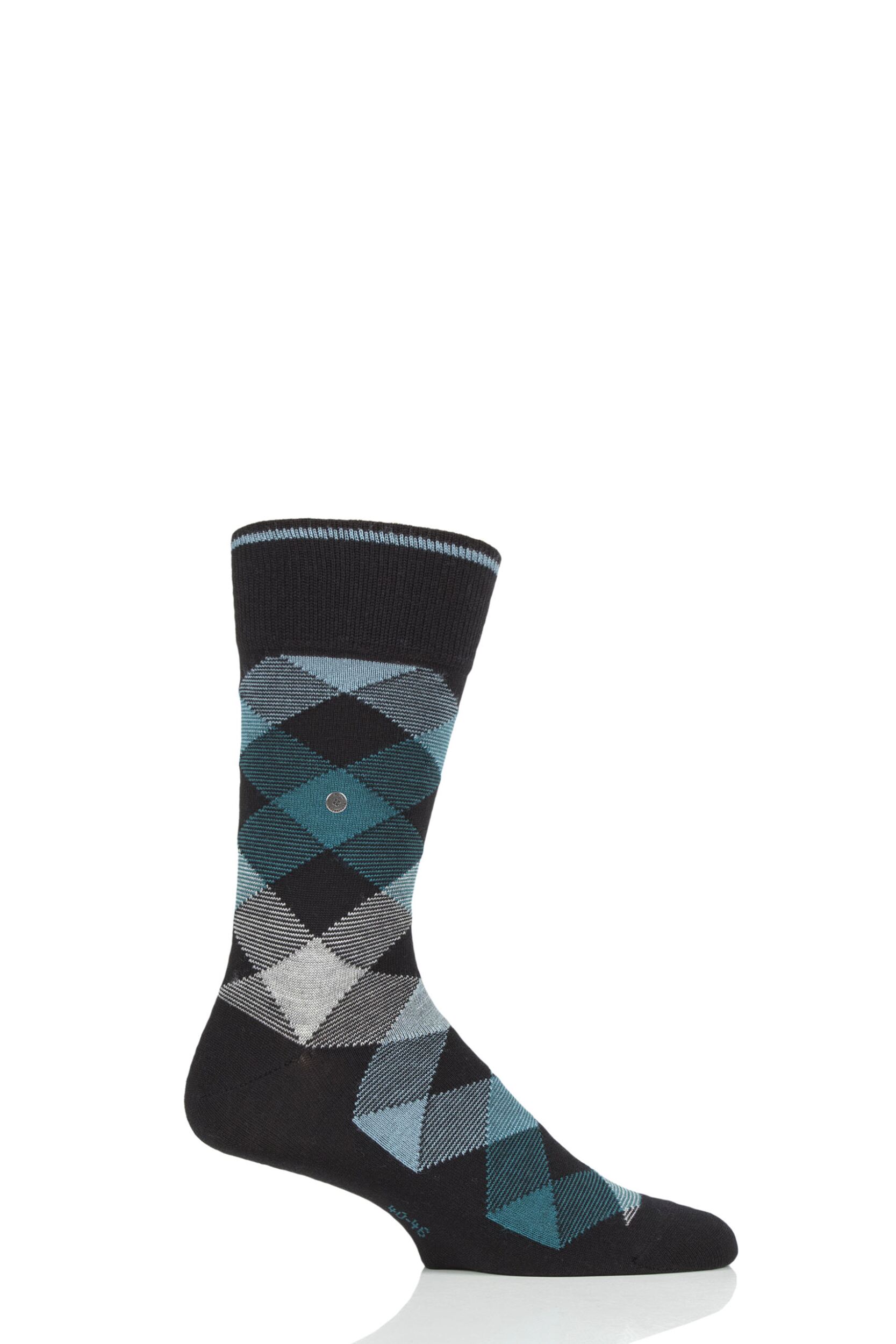 Mens 1 Pair Burlington Newcastle Virgin Wool Tartan Socks Black / Teal 6.5-11 Mens
