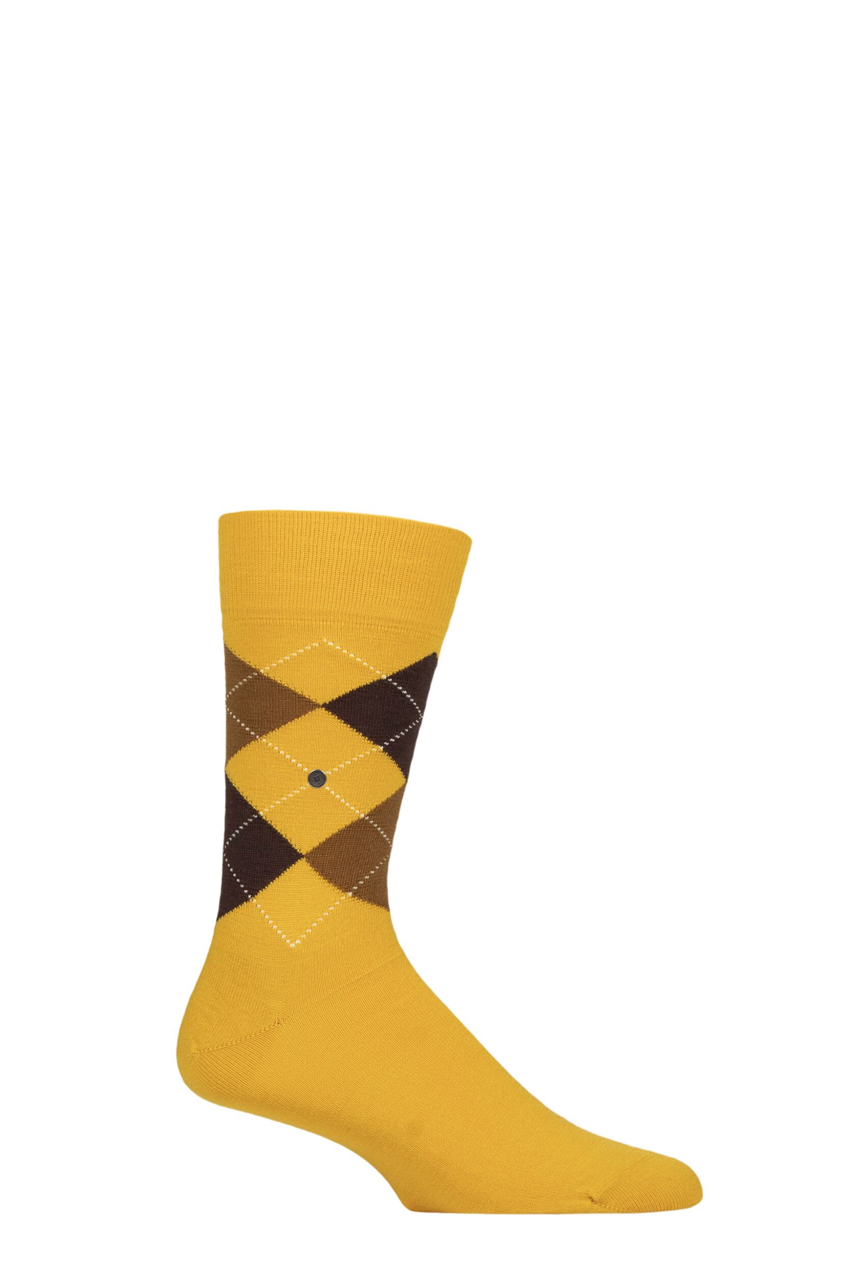 Image of Mens 1 Pair Burlington Edinburgh Virgin Wool Argyle Socks Solar 6.5-11 Mens