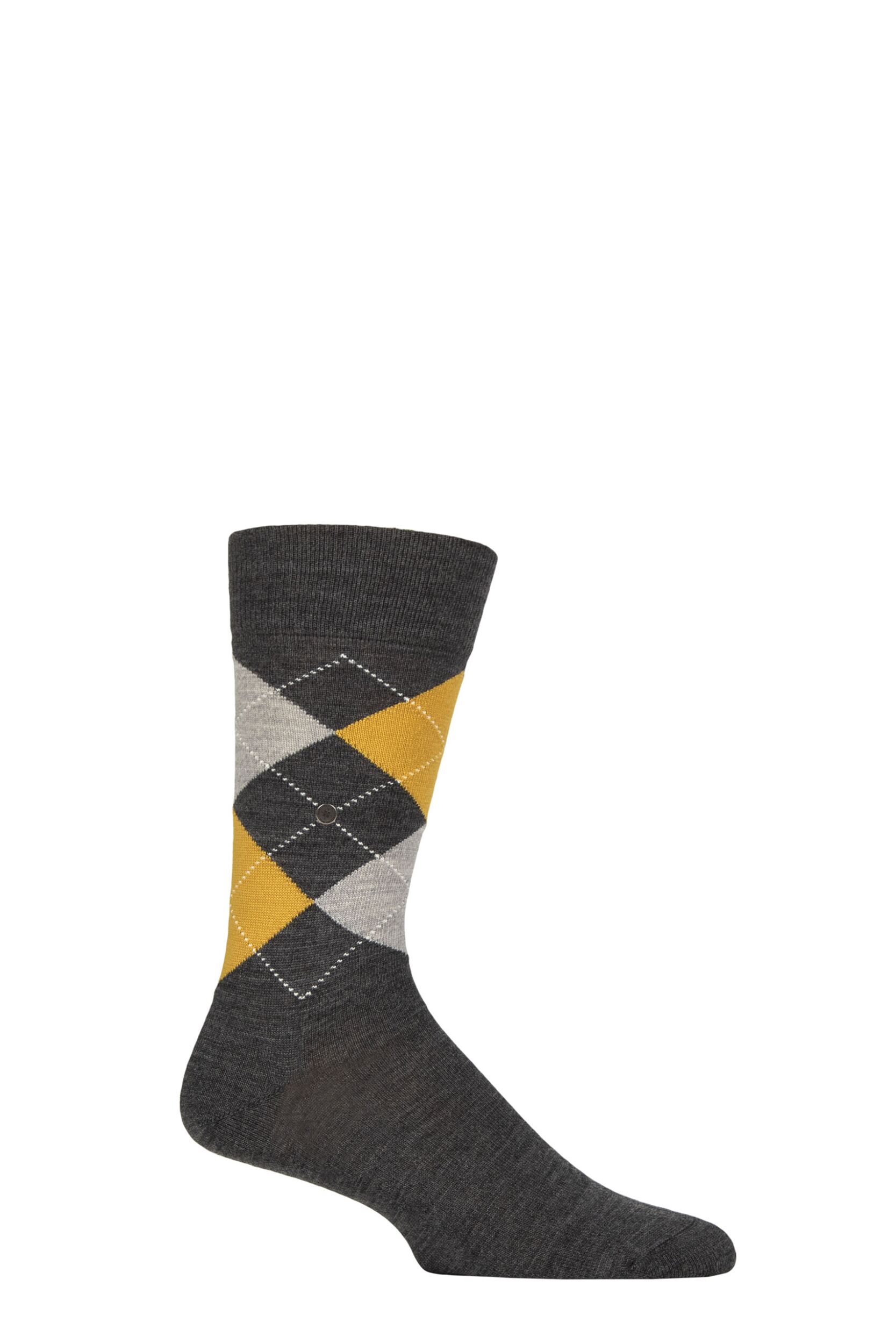 Image of Mens 1 Pair Burlington Edinburgh Virgin Wool Argyle Socks Grey Yellow 6.5-11 Mens