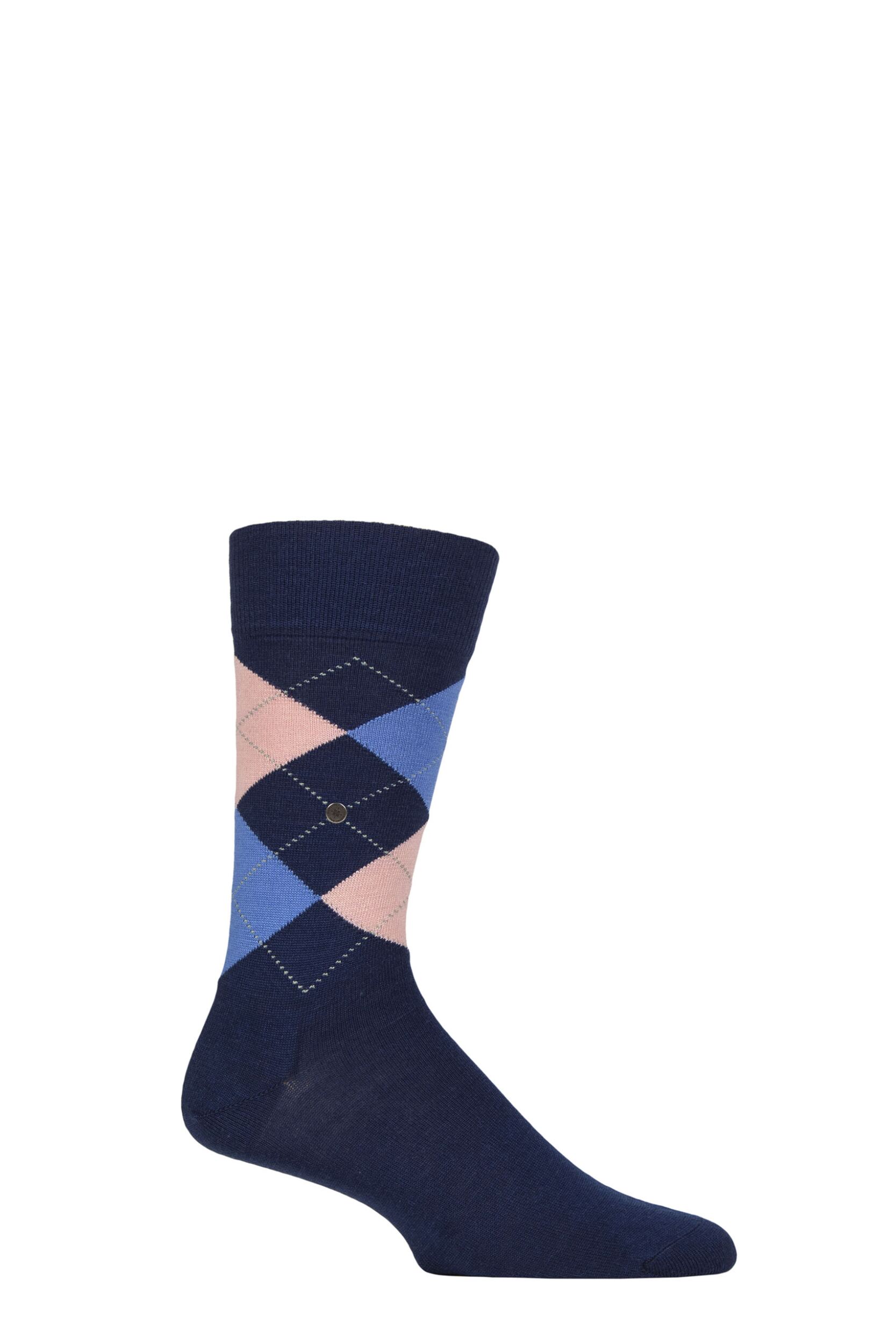 Image of Mens 1 Pair Burlington Edinburgh Virgin Wool Argyle Socks Navy Blue 6.5-11 Mens