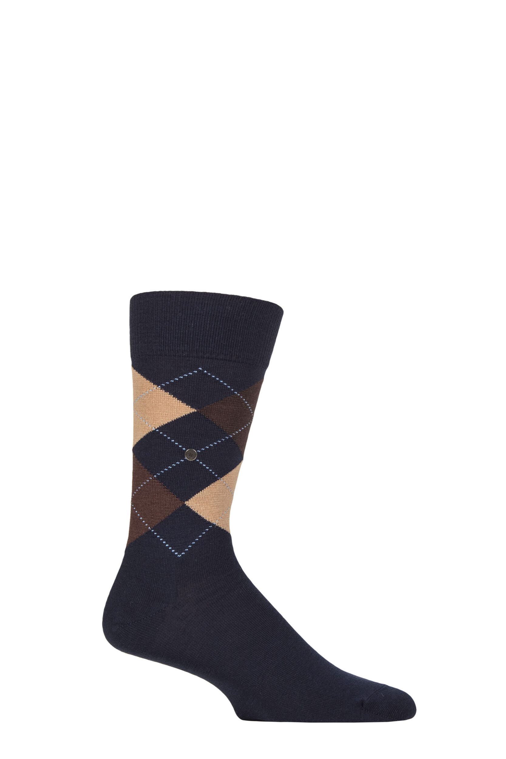 Image of Mens 1 Pair Burlington Edinburgh Virgin Wool Argyle Socks Navy Cream 6.5-11 Mens