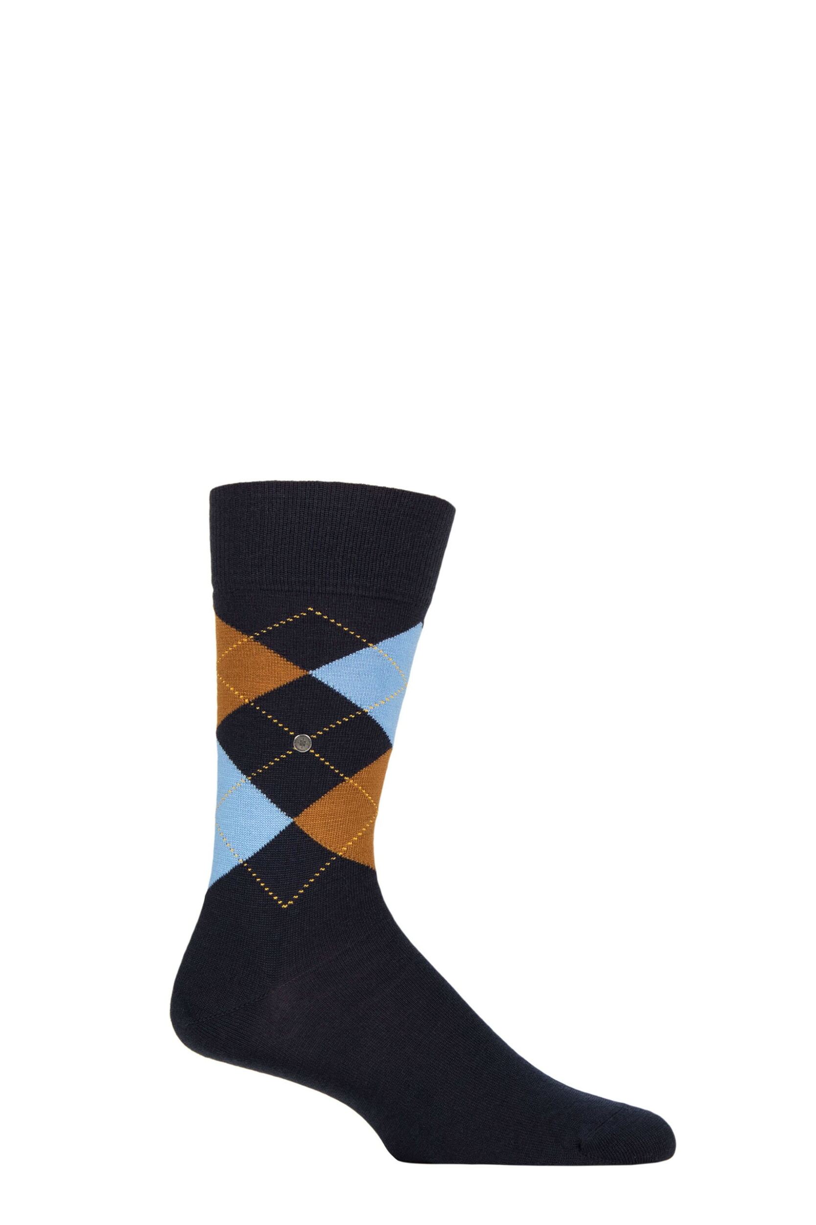 Image of Mens 1 Pair Burlington Edinburgh Virgin Wool Argyle Socks Dark Night 6.5-11 Mens