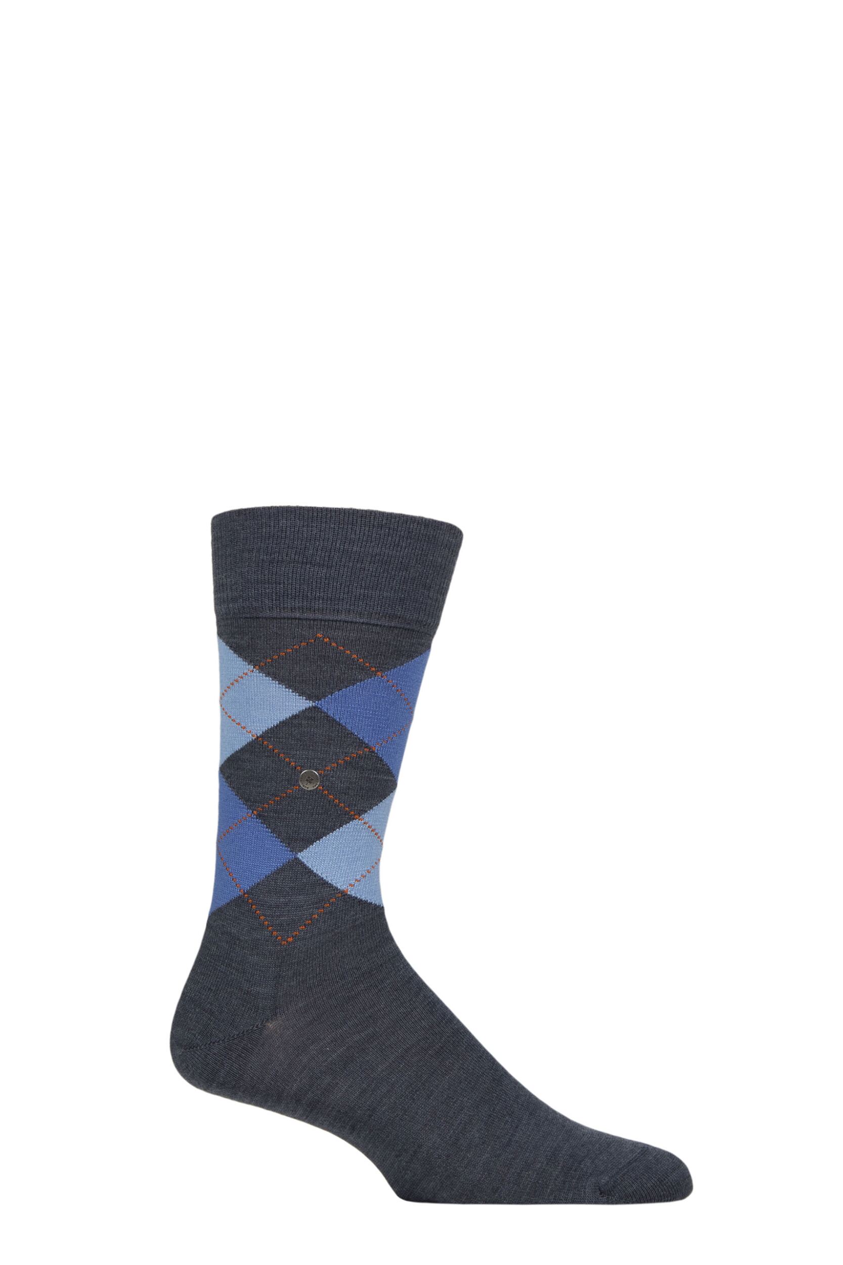 Image of Mens 1 Pair Burlington Edinburgh Virgin Wool Argyle Socks Dark Blue Melange 6.5-11 Mens