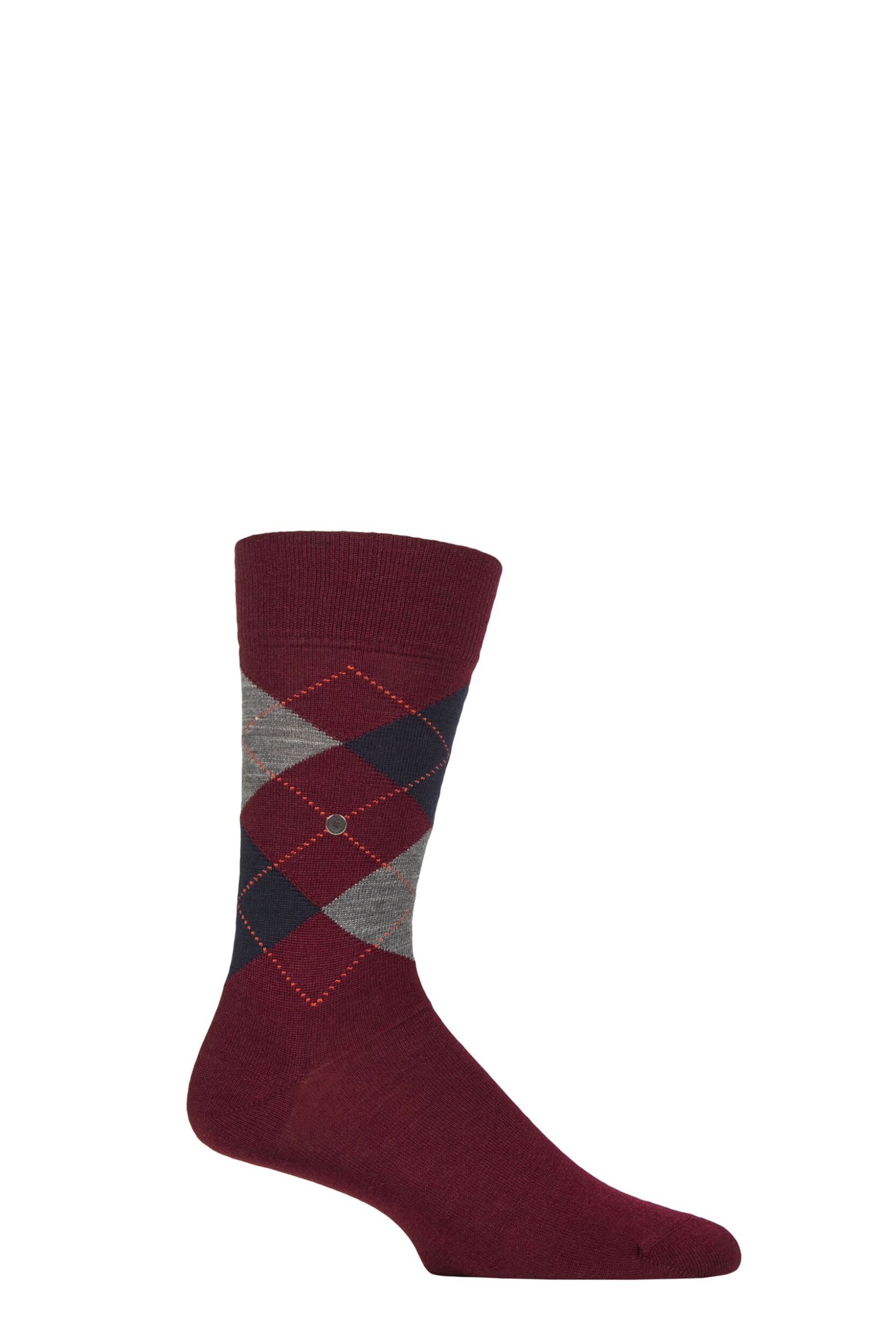 Image of Mens 1 Pair Burlington Edinburgh Virgin Wool Argyle Socks Dark Burgundy 6.5-11 Mens