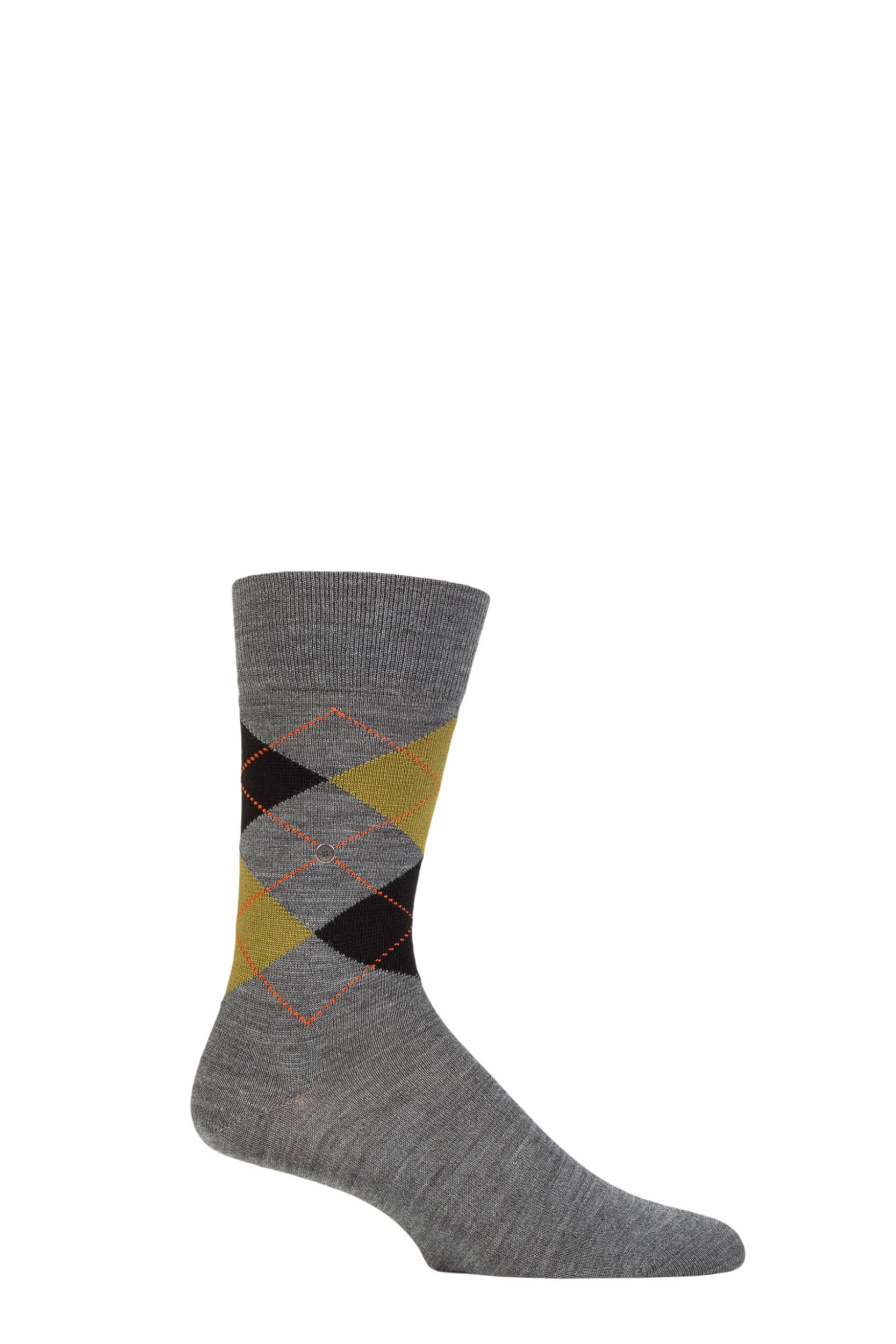 Image of Mens 1 Pair Burlington Edinburgh Virgin Wool Argyle Socks Grey / Green 6.5-11 Mens