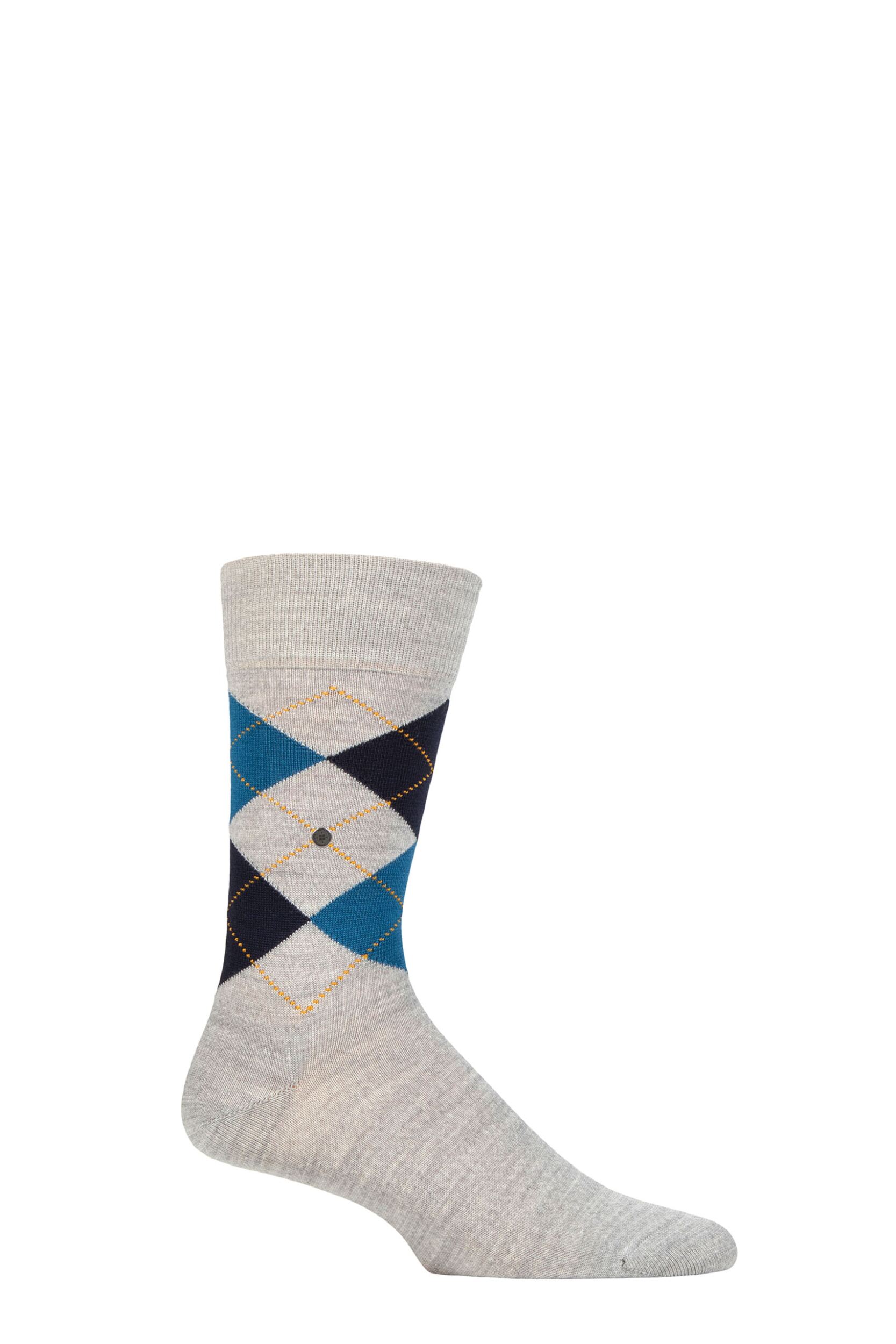Image of Mens 1 Pair Burlington Edinburgh Virgin Wool Argyle Socks Light Grey 6.5-11 Mens