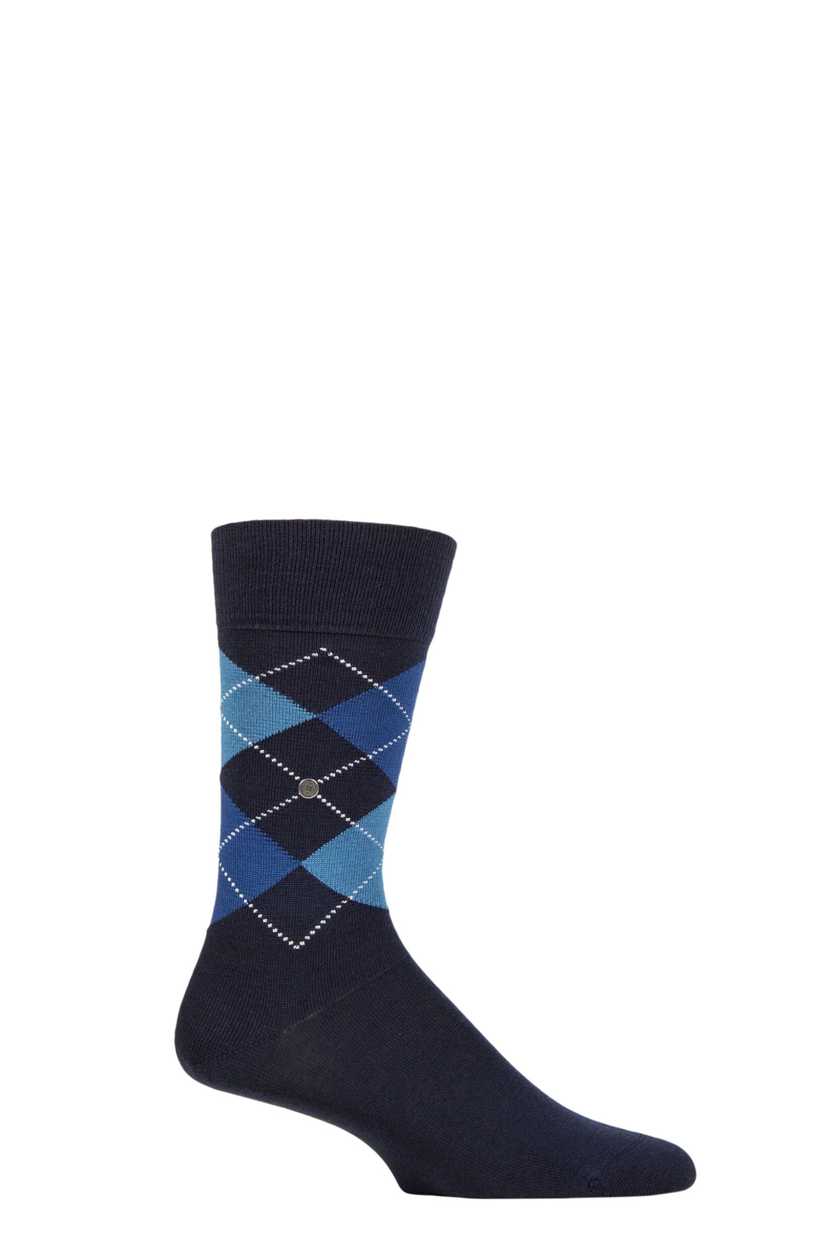 Mens 1 Pair Burlington Edinburgh Virgin Wool Argyle Socks Navy / Blues 6.5-11 Mens