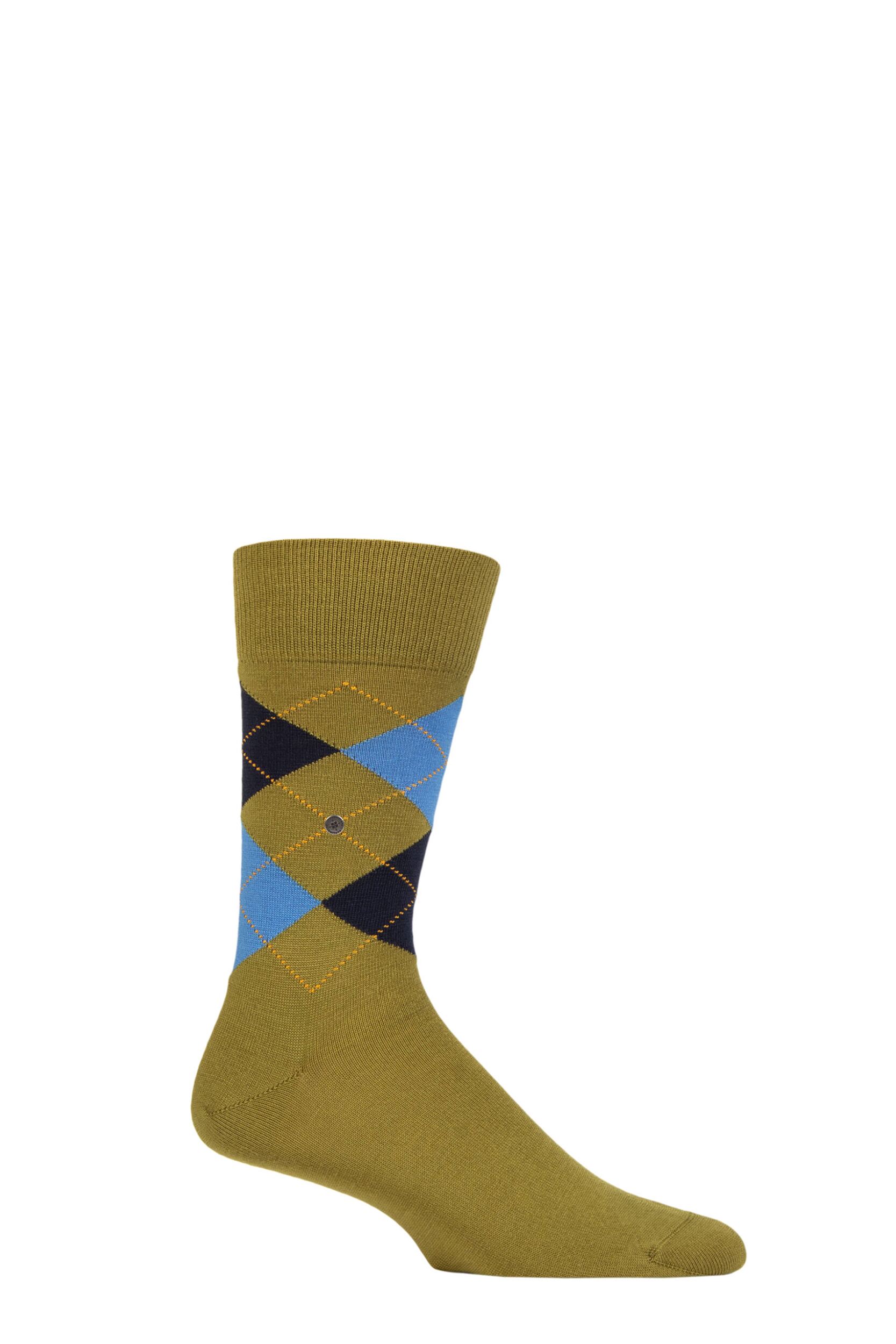 Mens 1 Pair Burlington Edinburgh Virgin Wool Argyle Socks Khaki / Blue 40-46