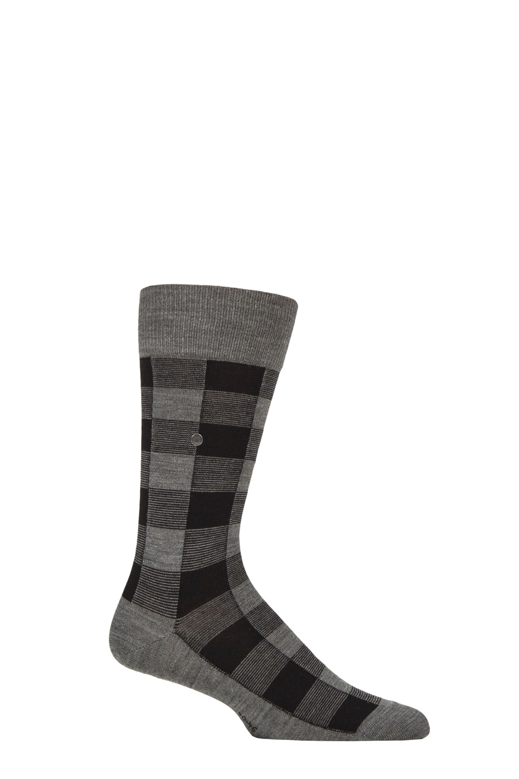 Image of Mens 1 Pair Burlington We Care Buffalo Check Virgin Wool Socks Grey 6.5-11 Mens
