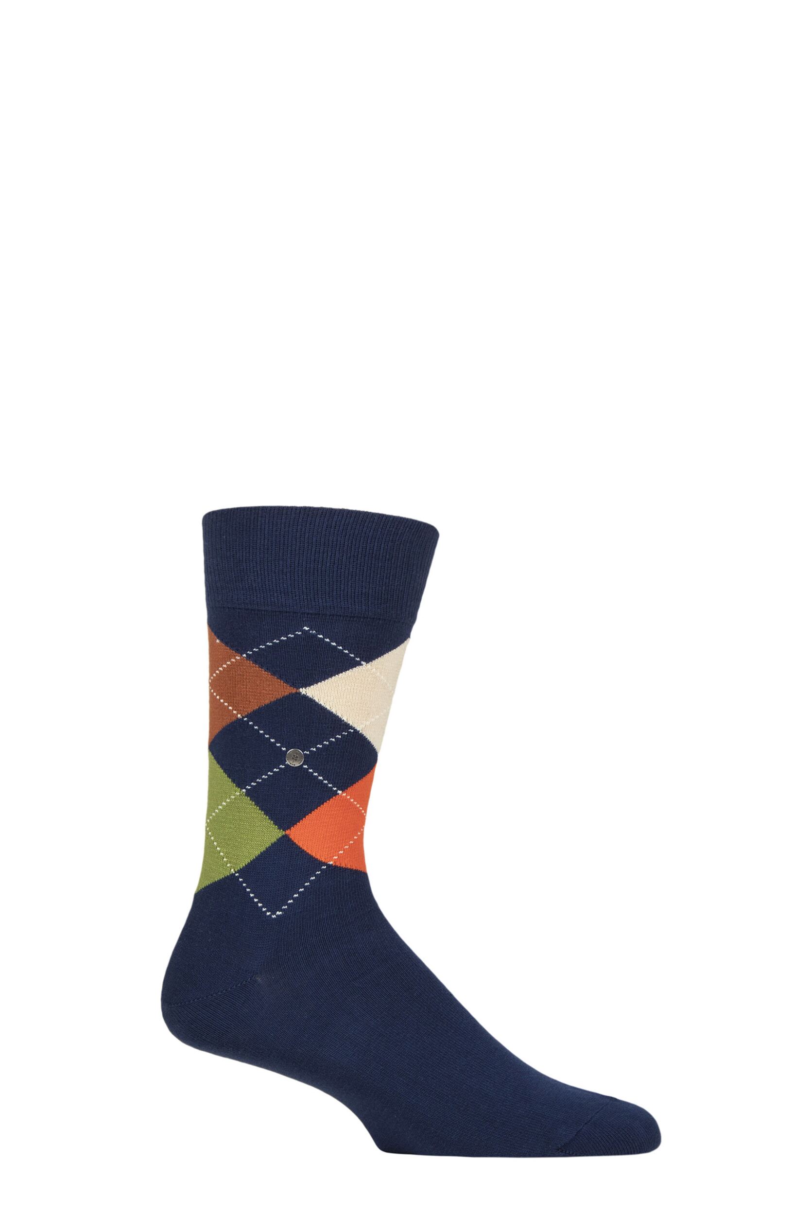 Mens 1 Pair Burlington King Argyle Cotton Socks Royal Blue 6.5-11 Mens