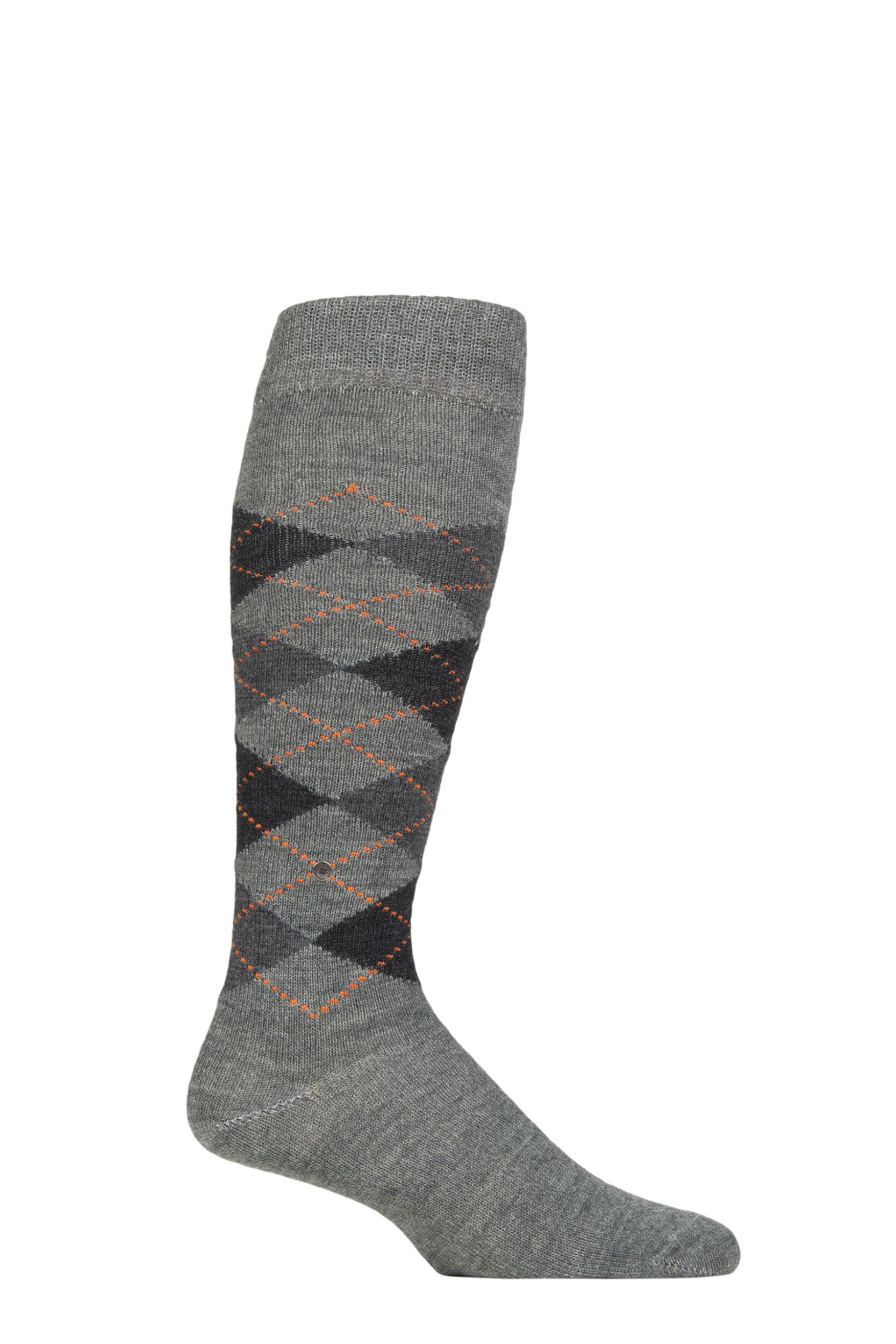 Mens 1 Pair Burlington Preston Soft Acrylic Knee High Socks Grey / Black 6.5-11 Mens