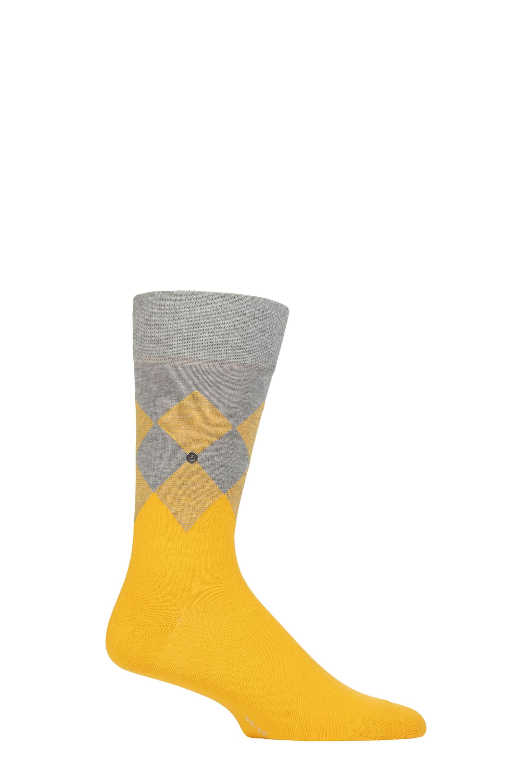 Image of Mens 1 Pair Burlington Hampstead Cotton Argyle Socks Yellow 6.5-11 Mens