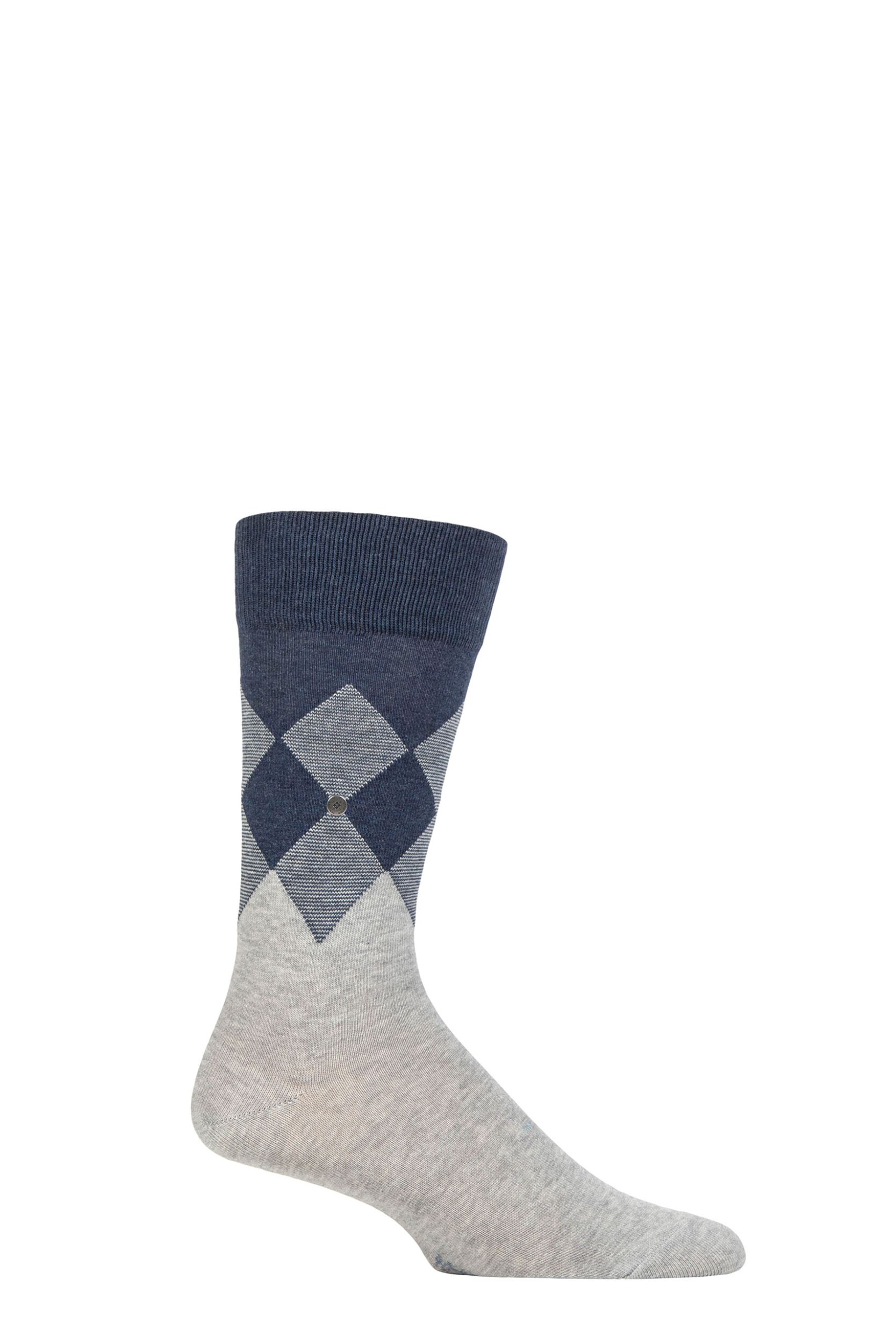 Image of Mens 1 Pair Burlington Hampstead Cotton Argyle Socks Light Grey 6.5-11 Mens