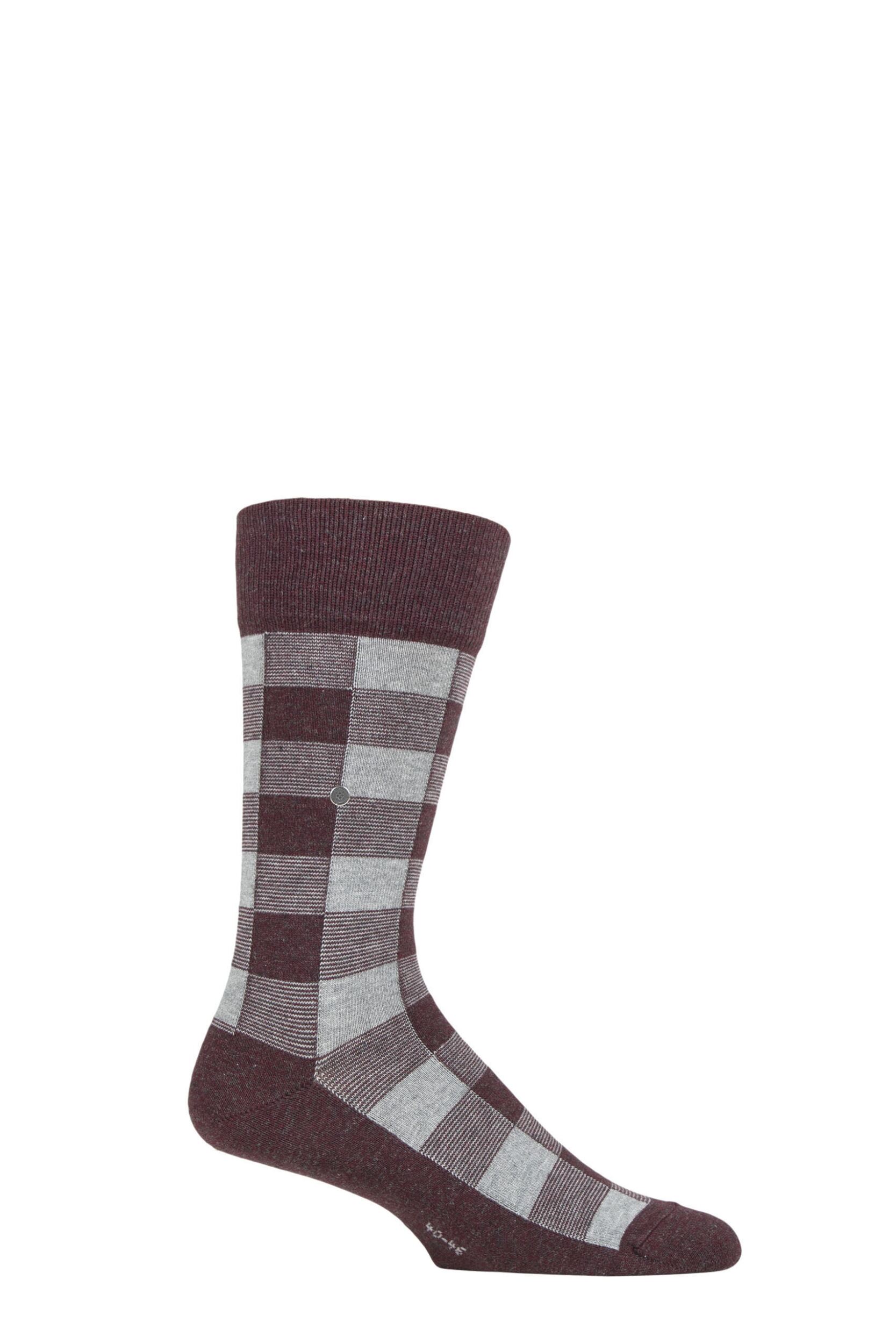 Mens 1 Pair Burlington Country Lumberjack Check Socks Grey / Burgundy 6.5-11 Mens