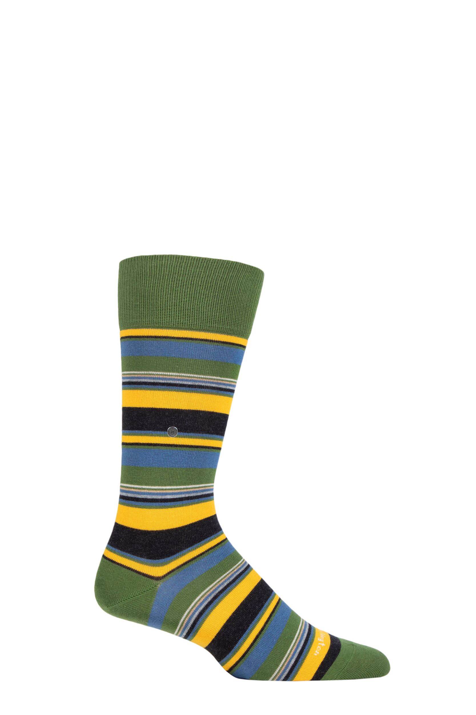 Mens 1 Pair Burlington Polo Stripe Cotton Socks Green 6.5-11 Mens