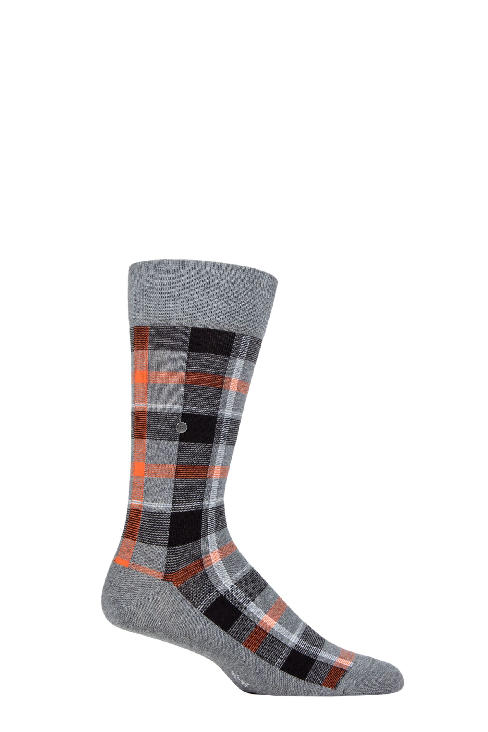 Mens 1 Pair Burlington Heritage Check Cotton Socks Black / Grey 6.5-11 Mens