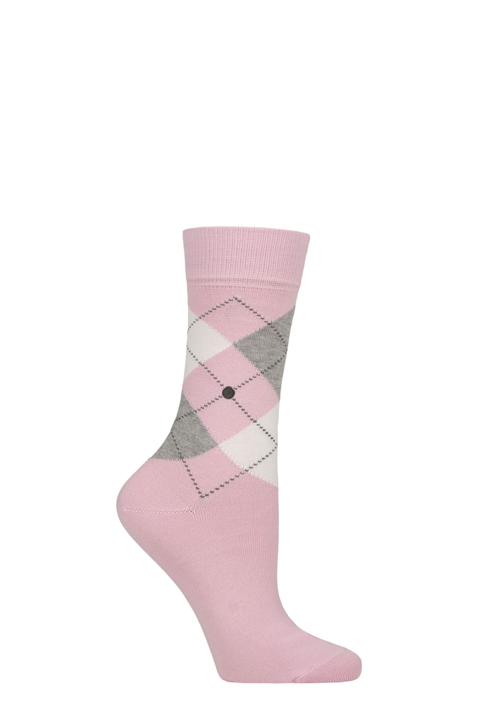 Women's 1 Pair Burlington Queen Argyle Cotton Socks Light Pink 7.5-10.5 Women's