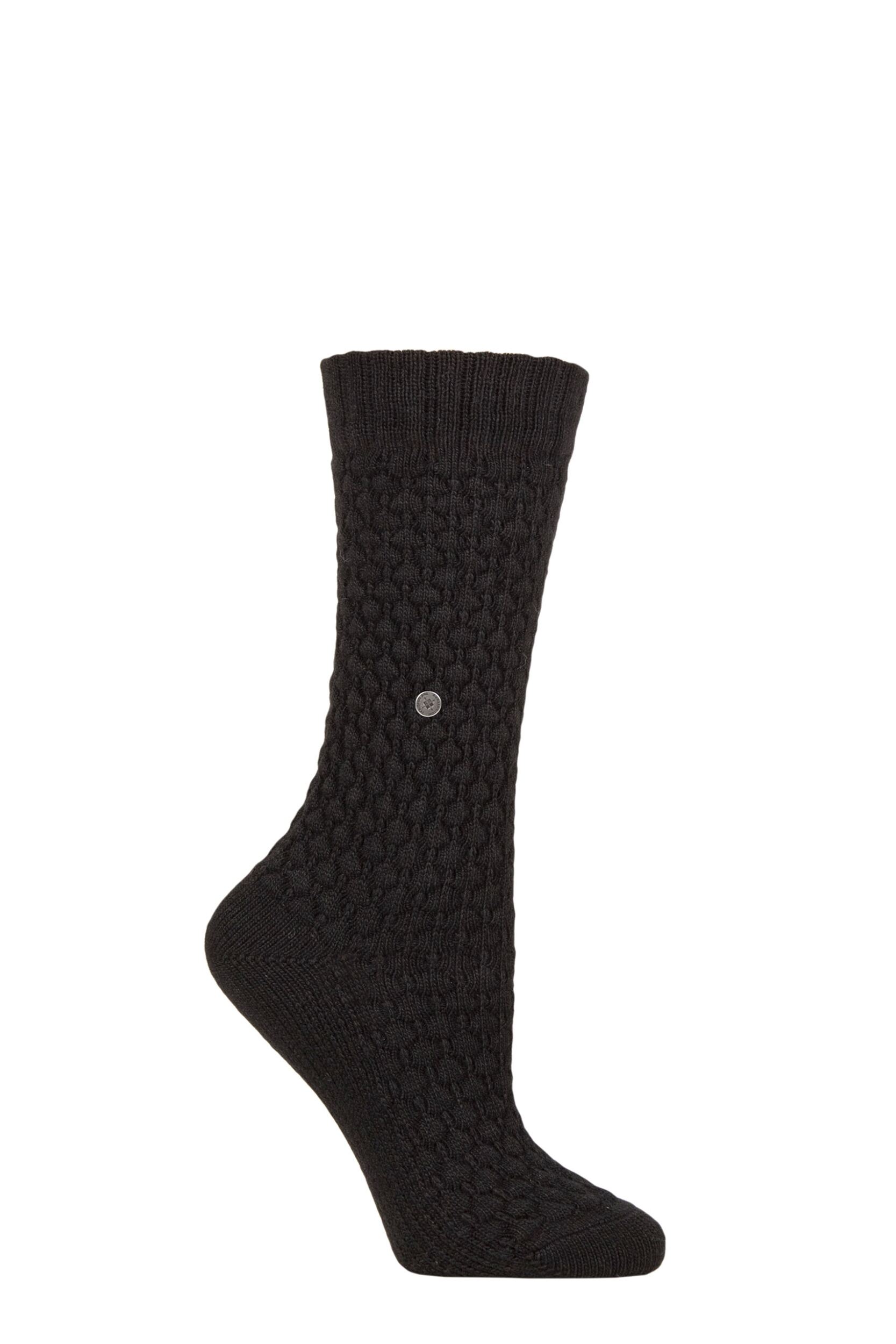 Women's 1 Pair Burlington Orkney Cashmere Textured Socks Black 3.5-7 Women's