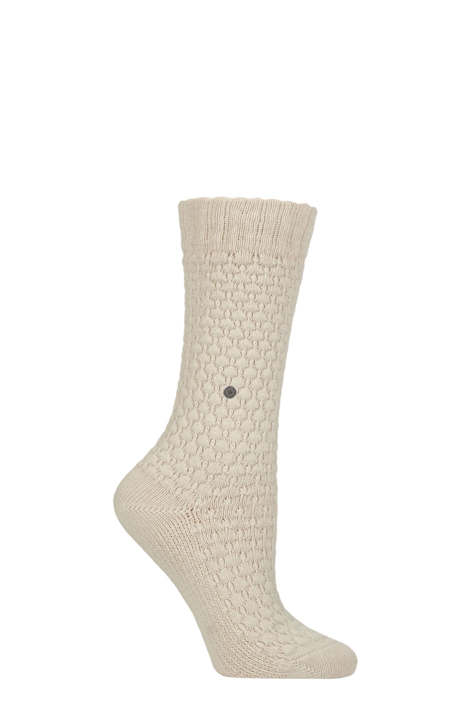 Women's 1 Pair Burlington Orkney Cashmere Textured Socks Cream 3.5-7 Women's