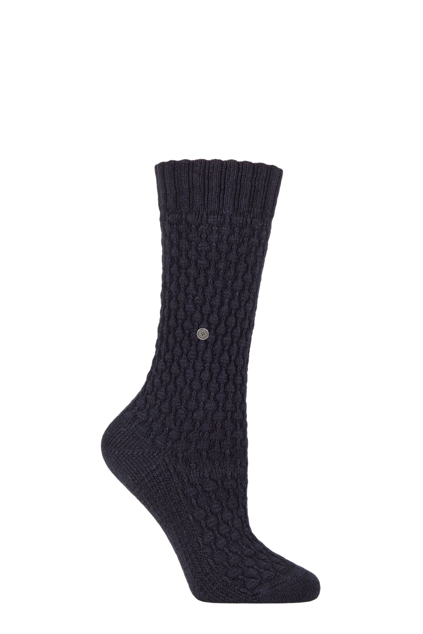 Women's 1 Pair Burlington Orkney Cashmere Textured Socks Dark Navy 3.5-7 Women's
