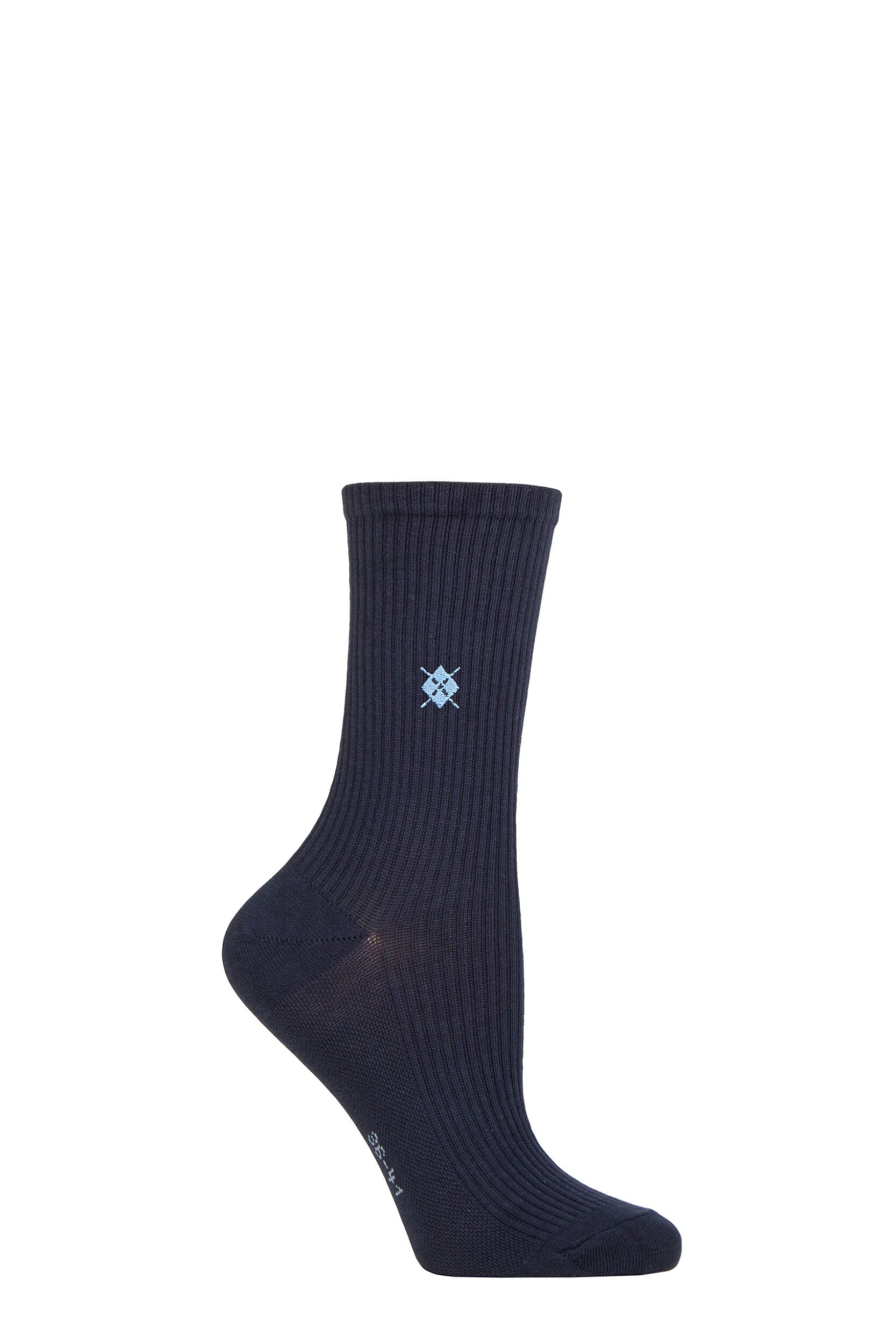 Women's 1 Pair Burlington York Organic Cotton Ribbed Socks Navy 3.5-7 Ladies