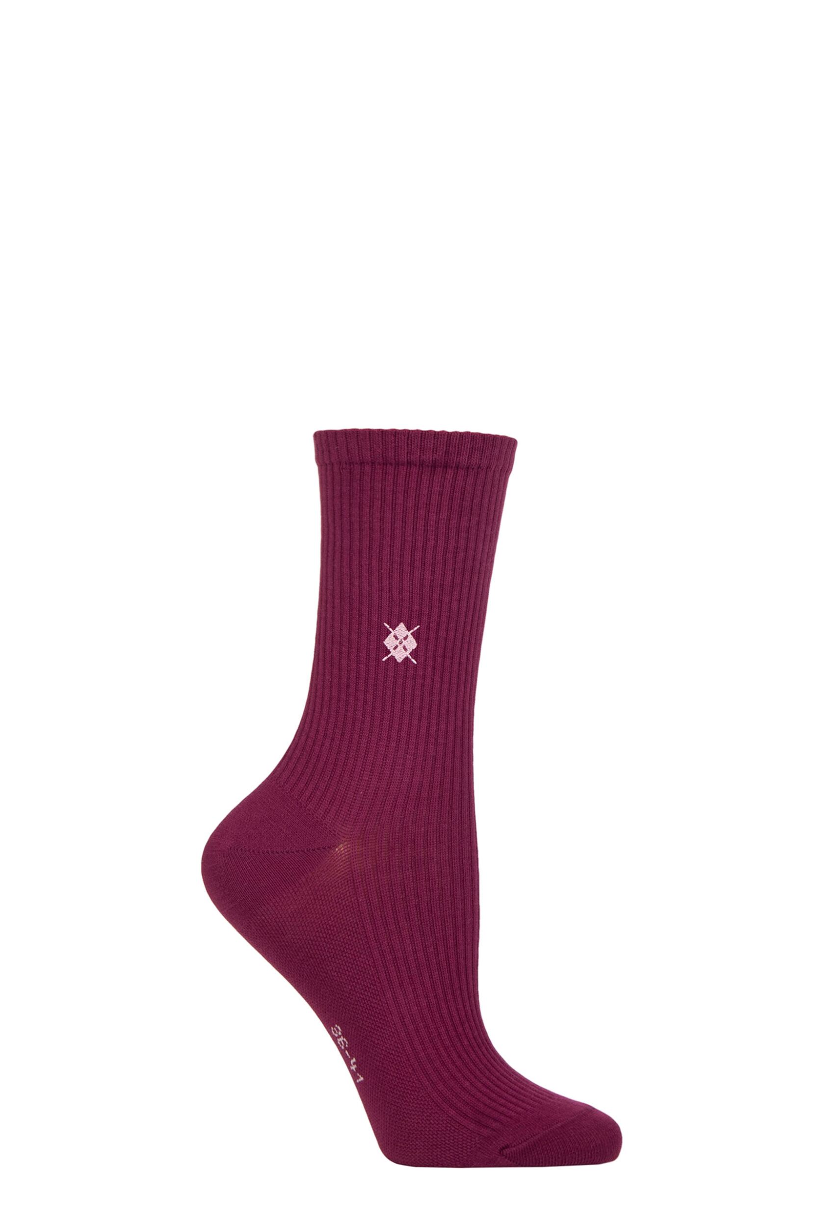 Women's 1 Pair Burlington York Organic Cotton Ribbed Socks Burgundy 3.5-7 Ladies