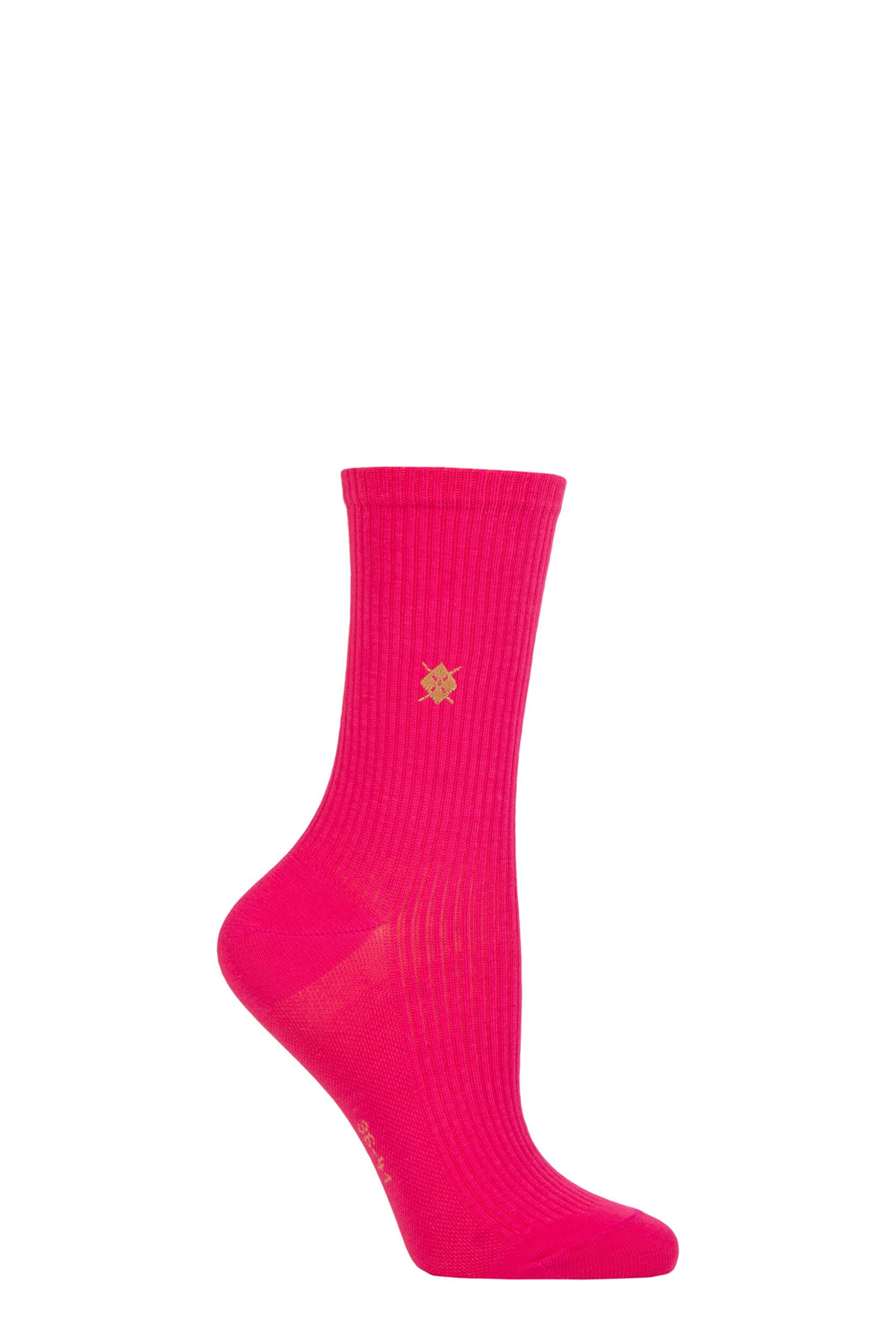 Women's 1 Pair Burlington York Organic Cotton Ribbed Socks Pink 3.5-7 Ladies
