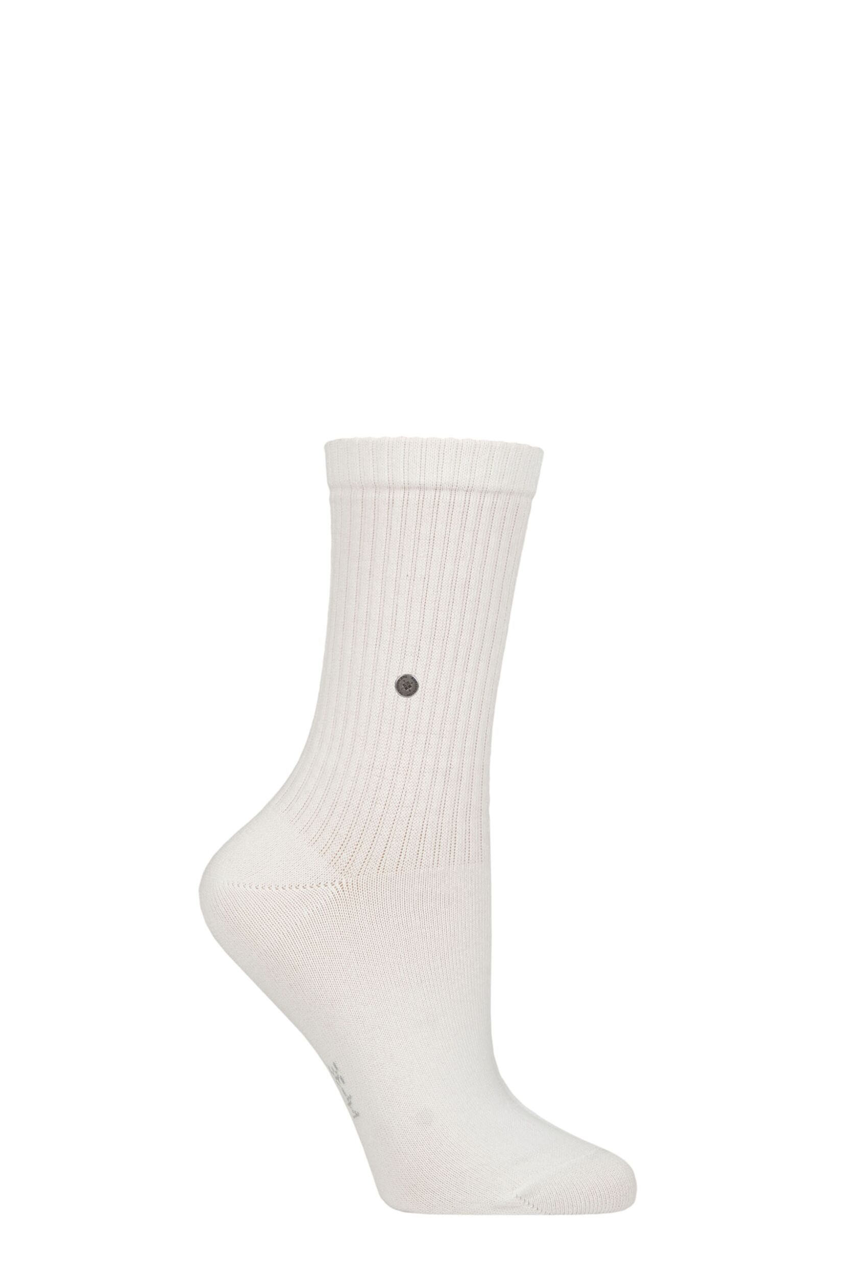 Women's 1 Pair Burlington Fleet Street Ribbed Cotton Socks White 3.5-7 Women's