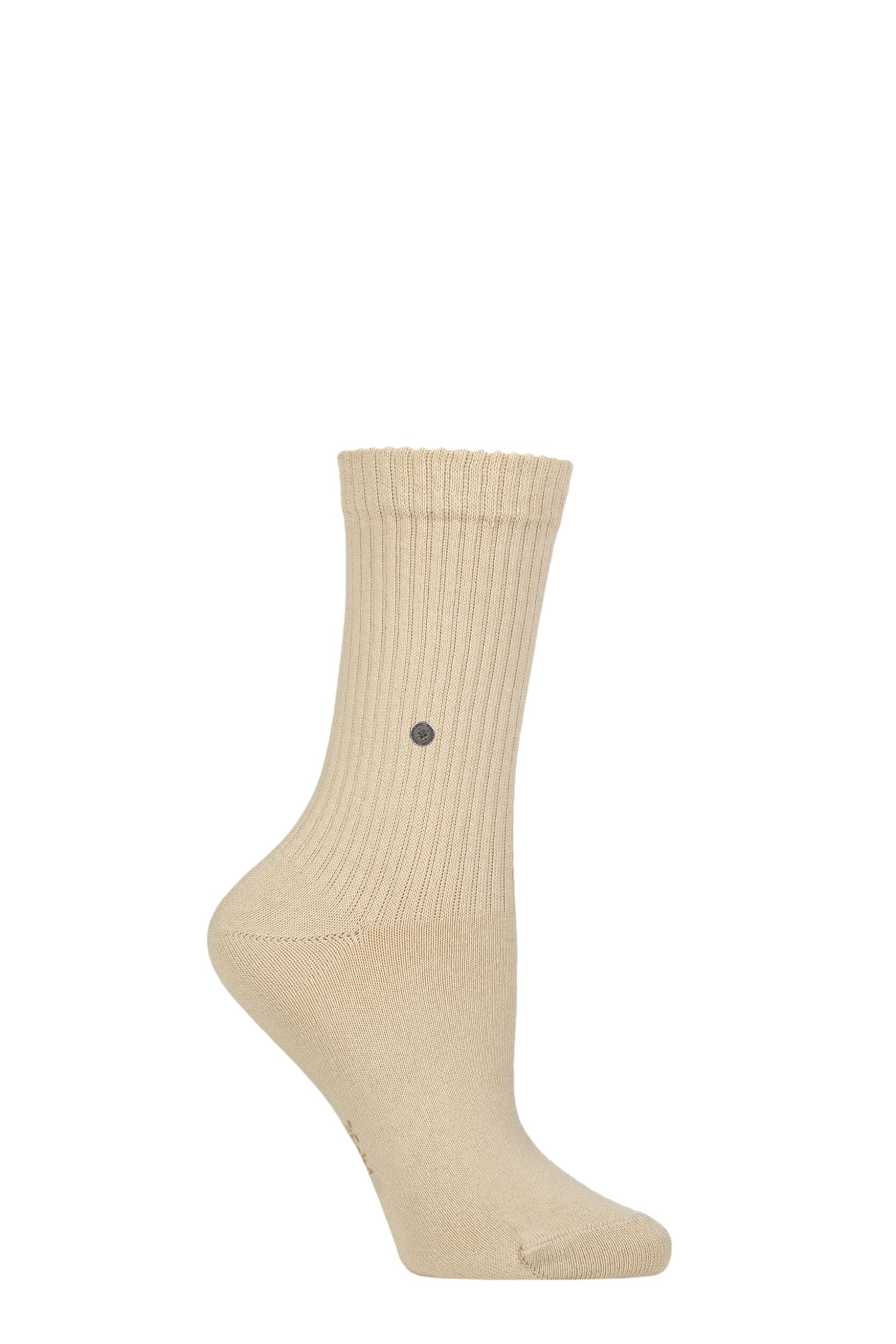 Women's 1 Pair Burlington Fleet Street Ribbed Cotton Socks Cream 3.5-7 Women's