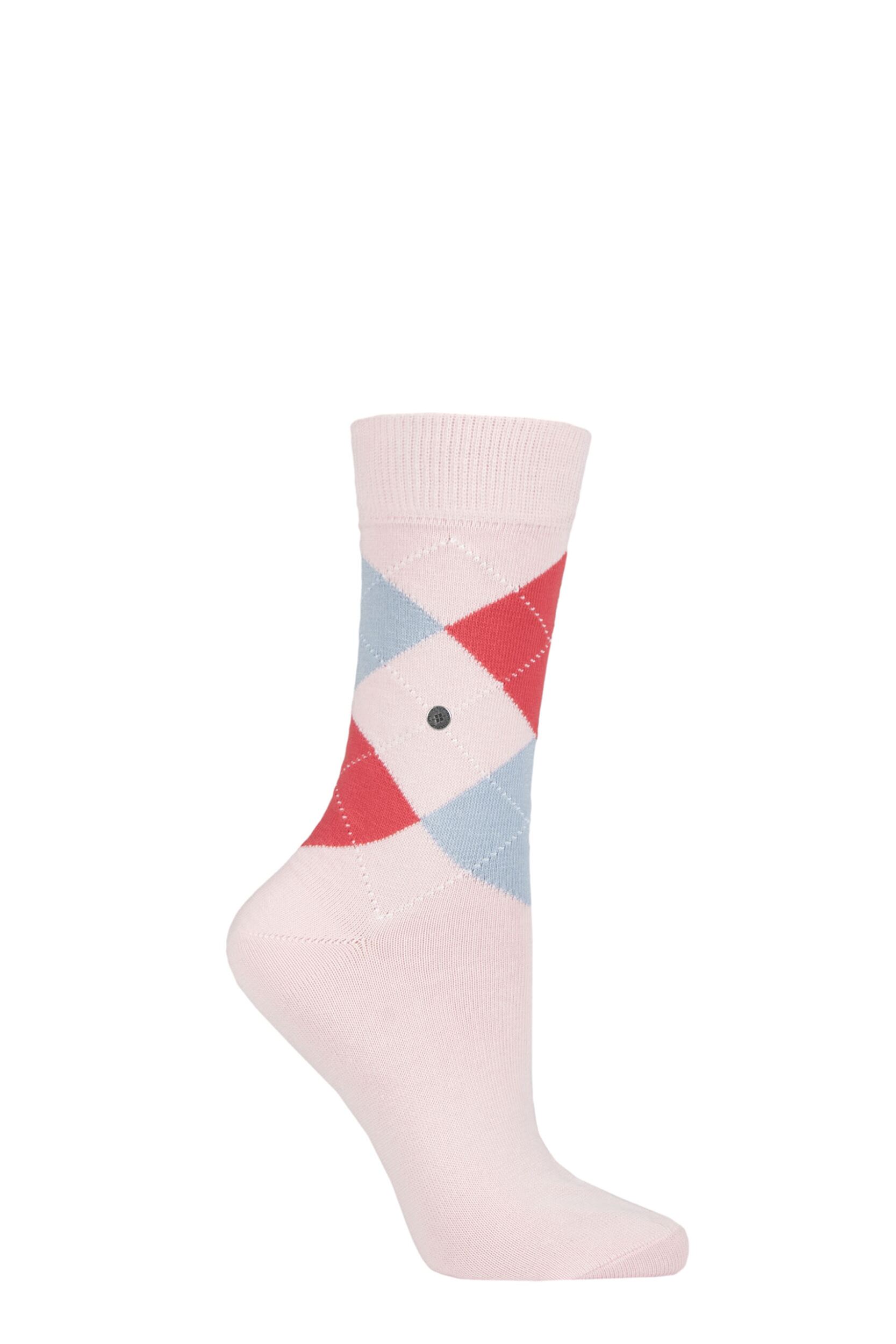 Women's 1 Pair Burlington Queen Argyle Cotton Socks Orchid  3.5-7 Ladies
